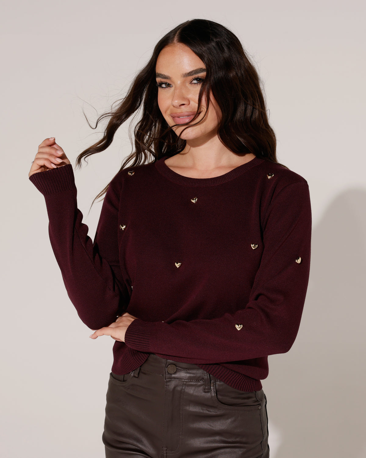 Top met goudkleurige hartjes Lena Aubergine