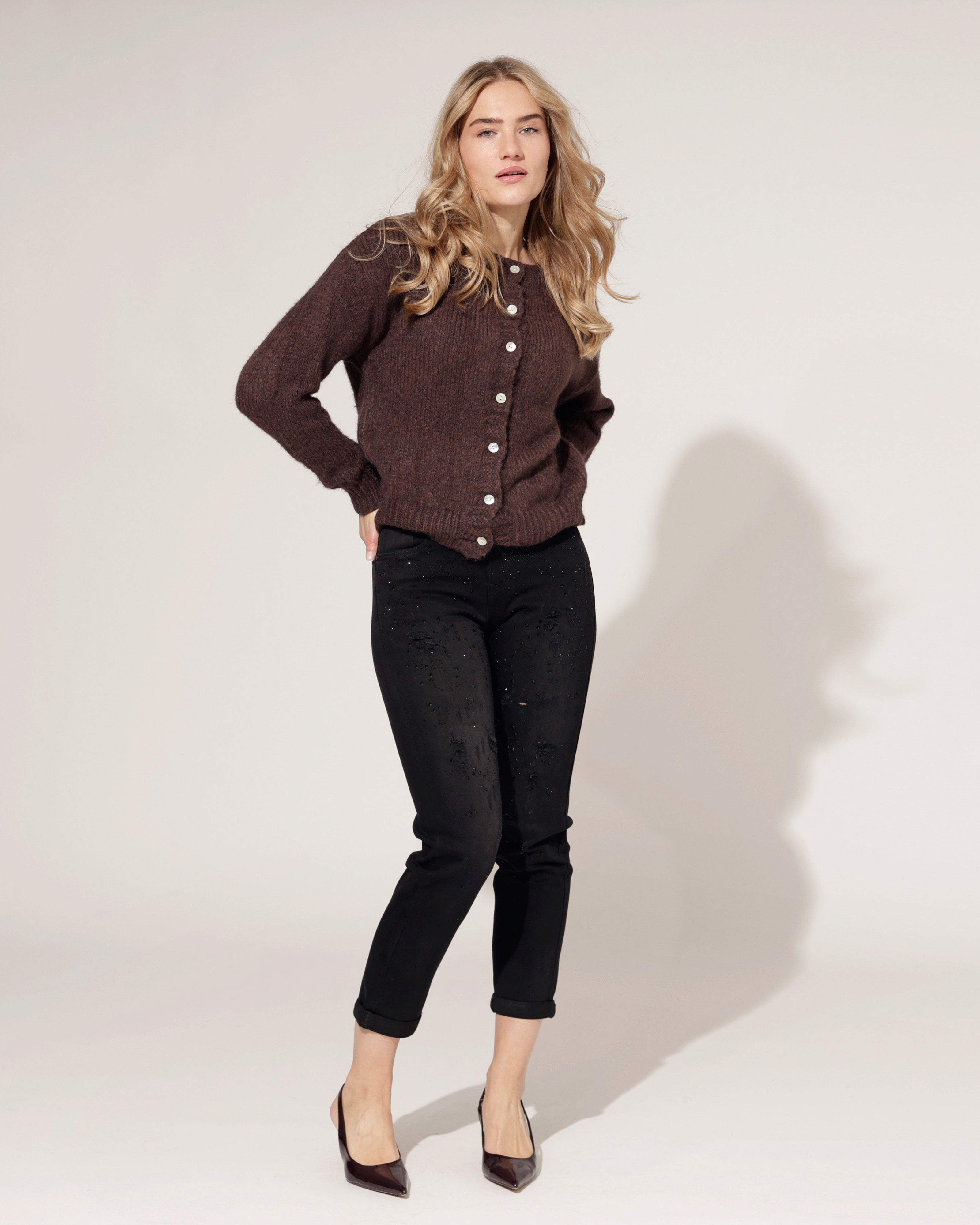 Hello Miss | Mom jeans met stras Silley Zwart