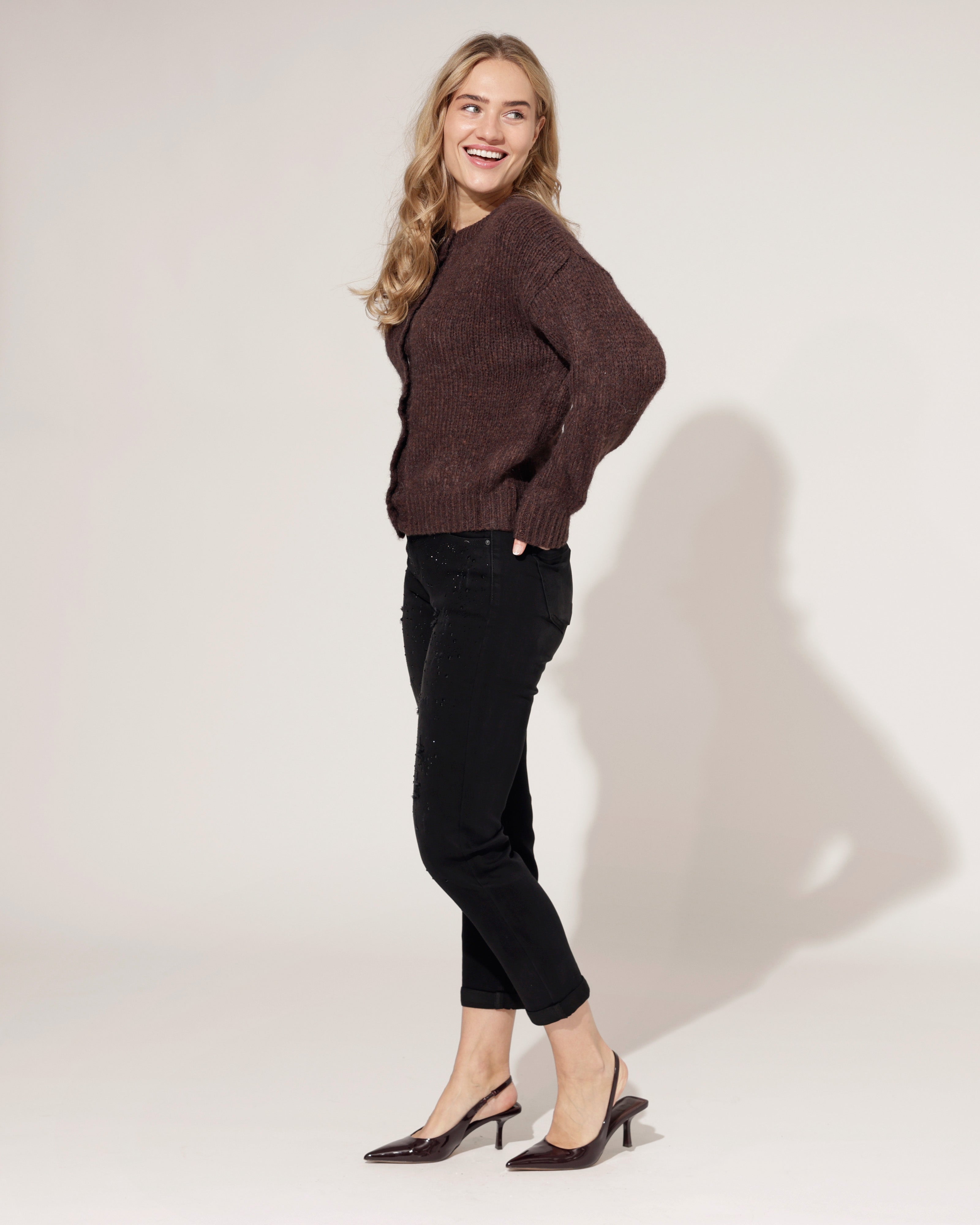 Hello Miss | Mom jeans met stras Silley Zwart