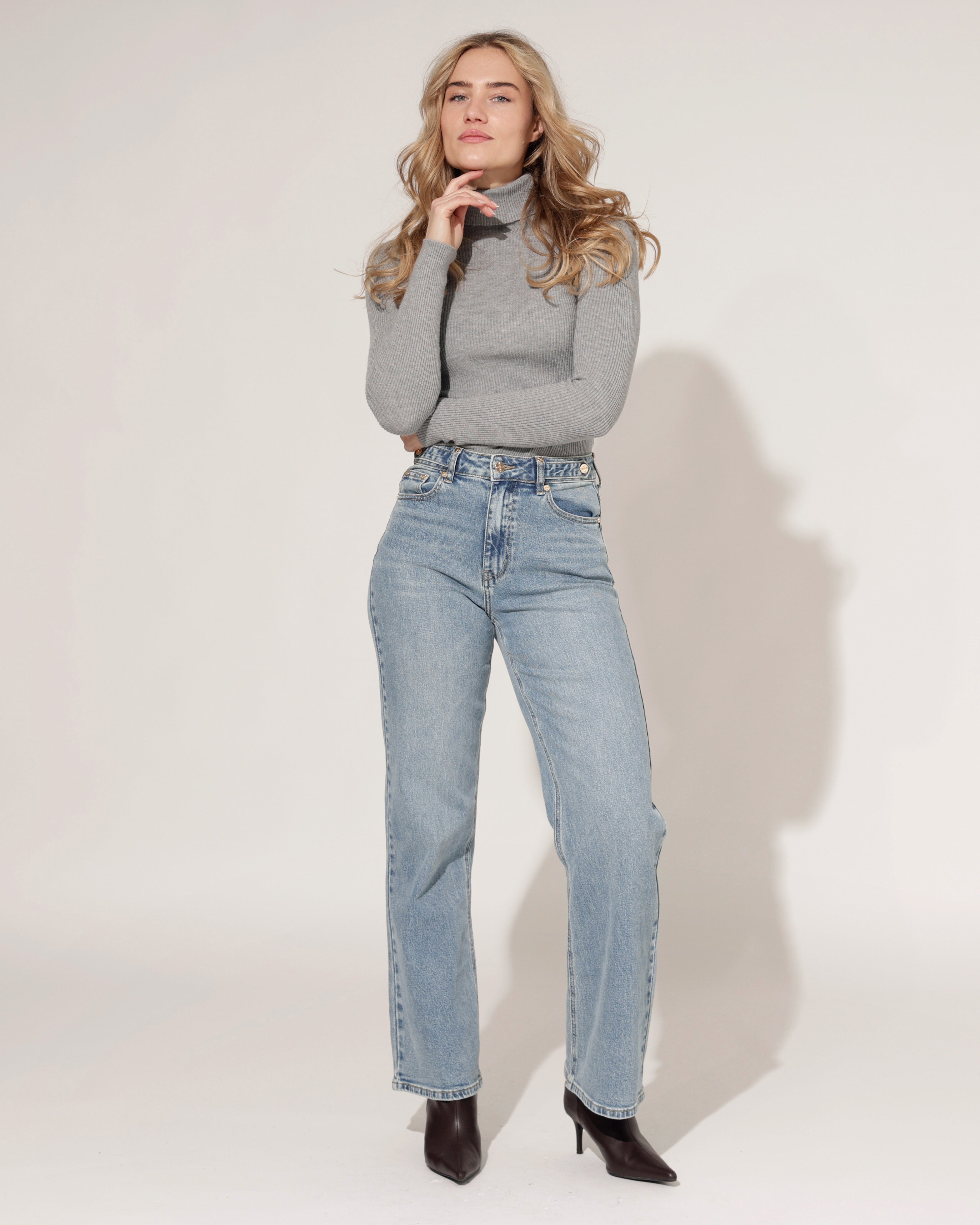 Queen Hearts | Wide leg, Straight jeans Joelle-7 Blauw