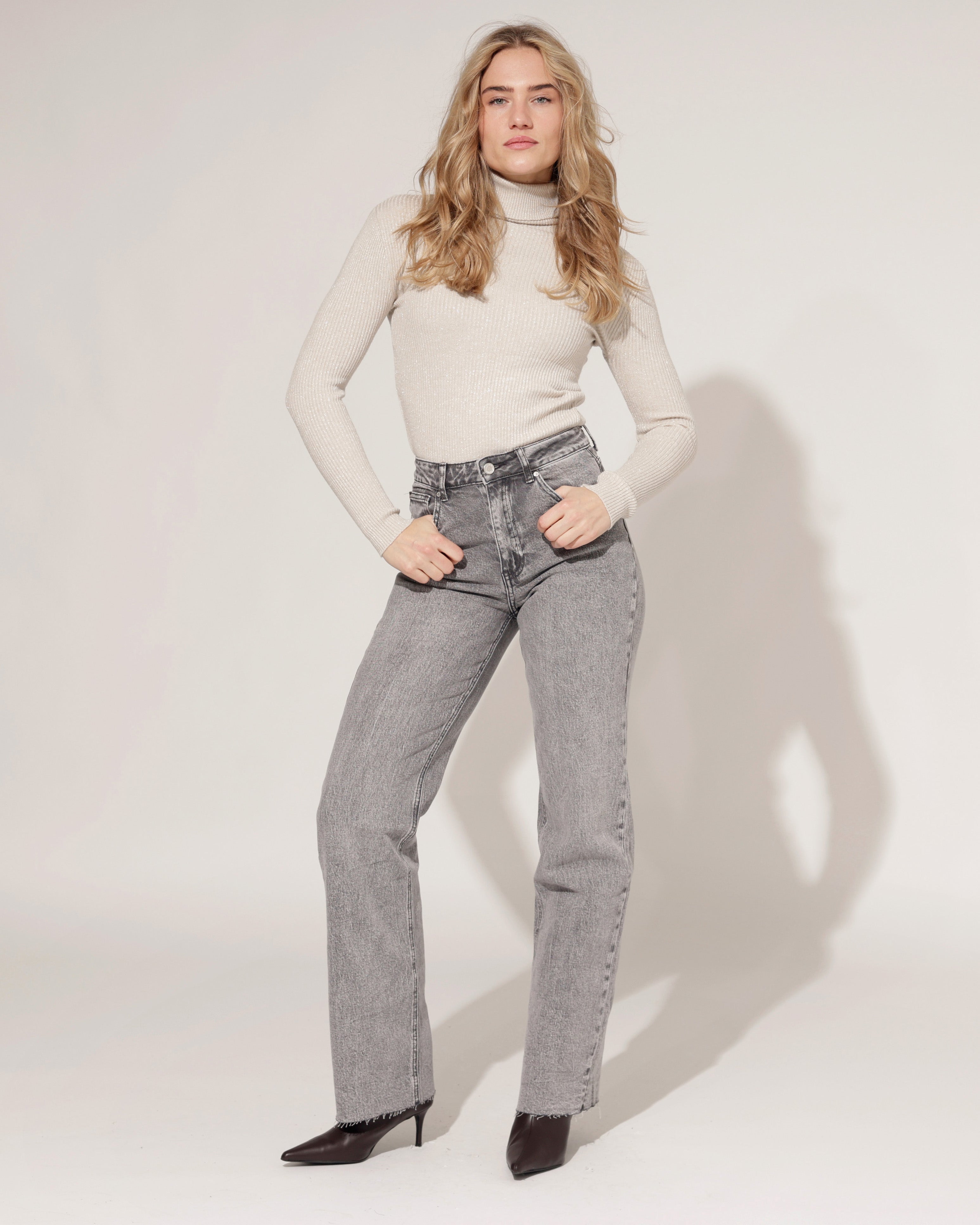 Queen Hearts | Wide leg jeans Nina-5 Donkergrijs