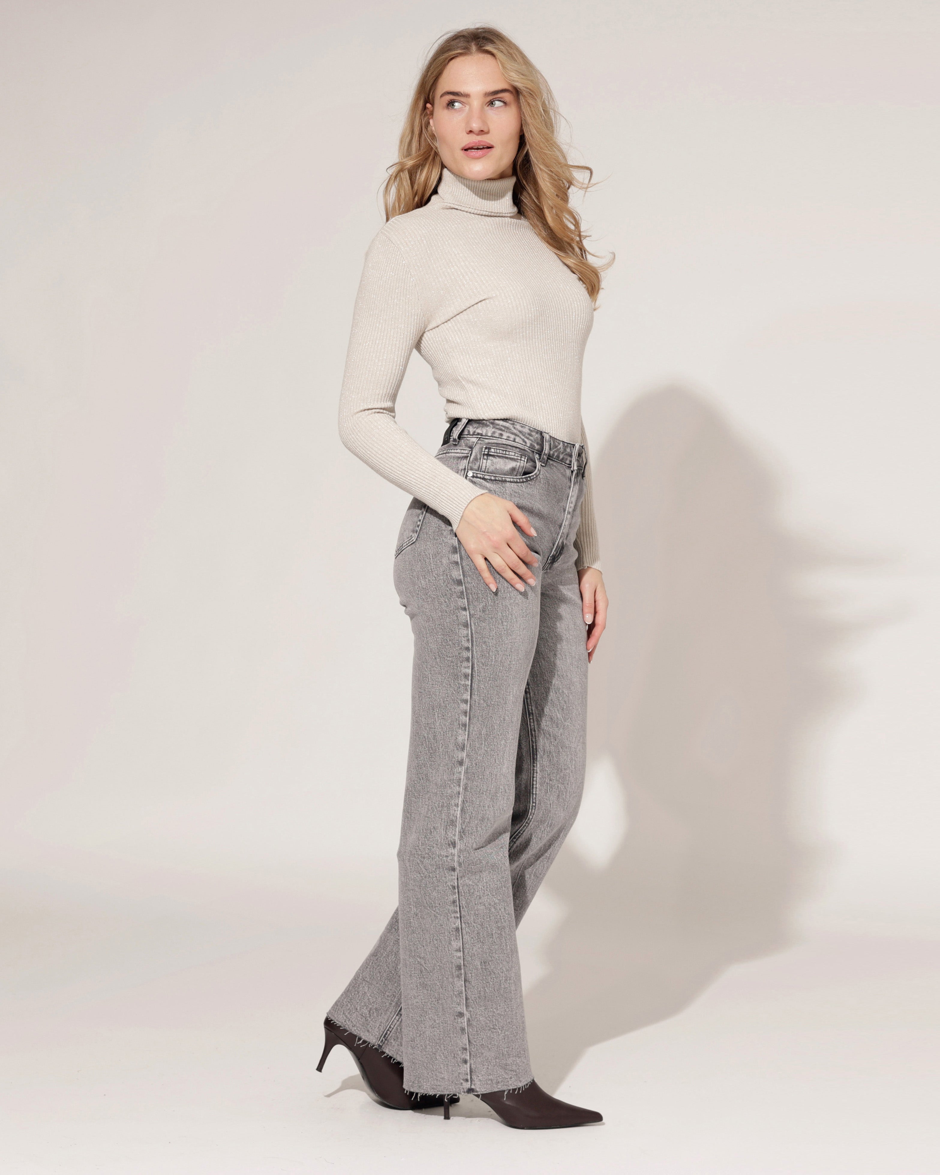 Queen Hearts | Wide leg jeans Nina-5 Donkergrijs