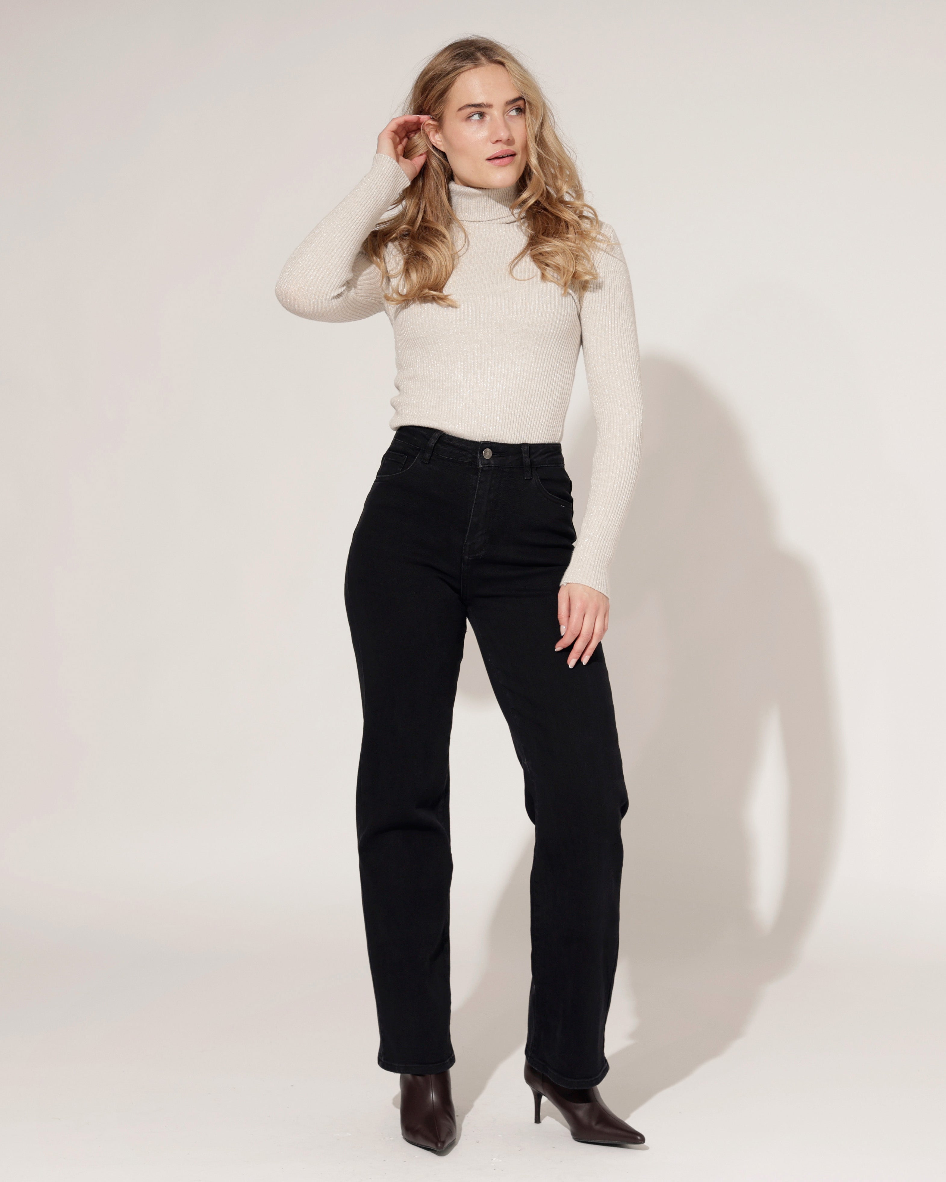 Hello Miss | Wide leg jeans Jamie-5 Zwart