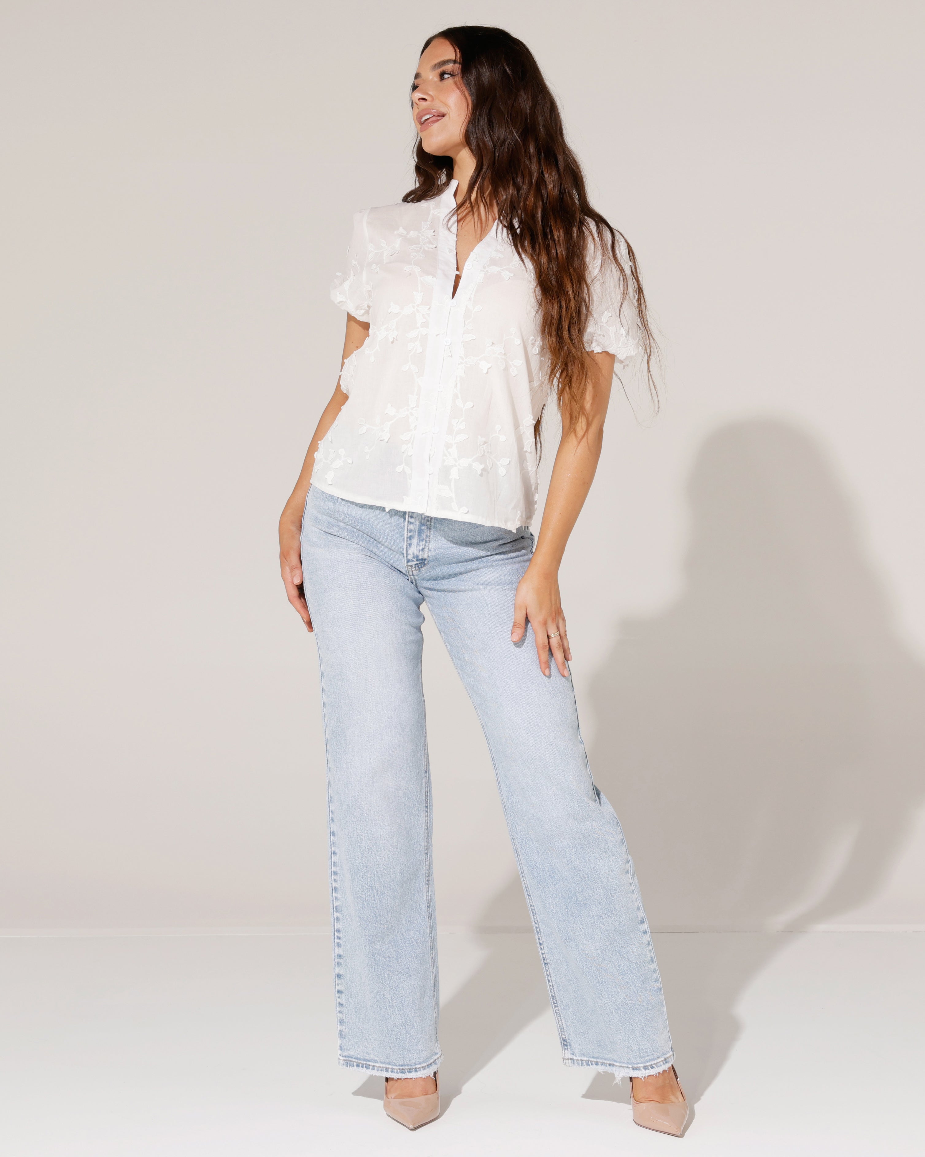 Queen Hearts | Wide leg jeans Pien Blauw
