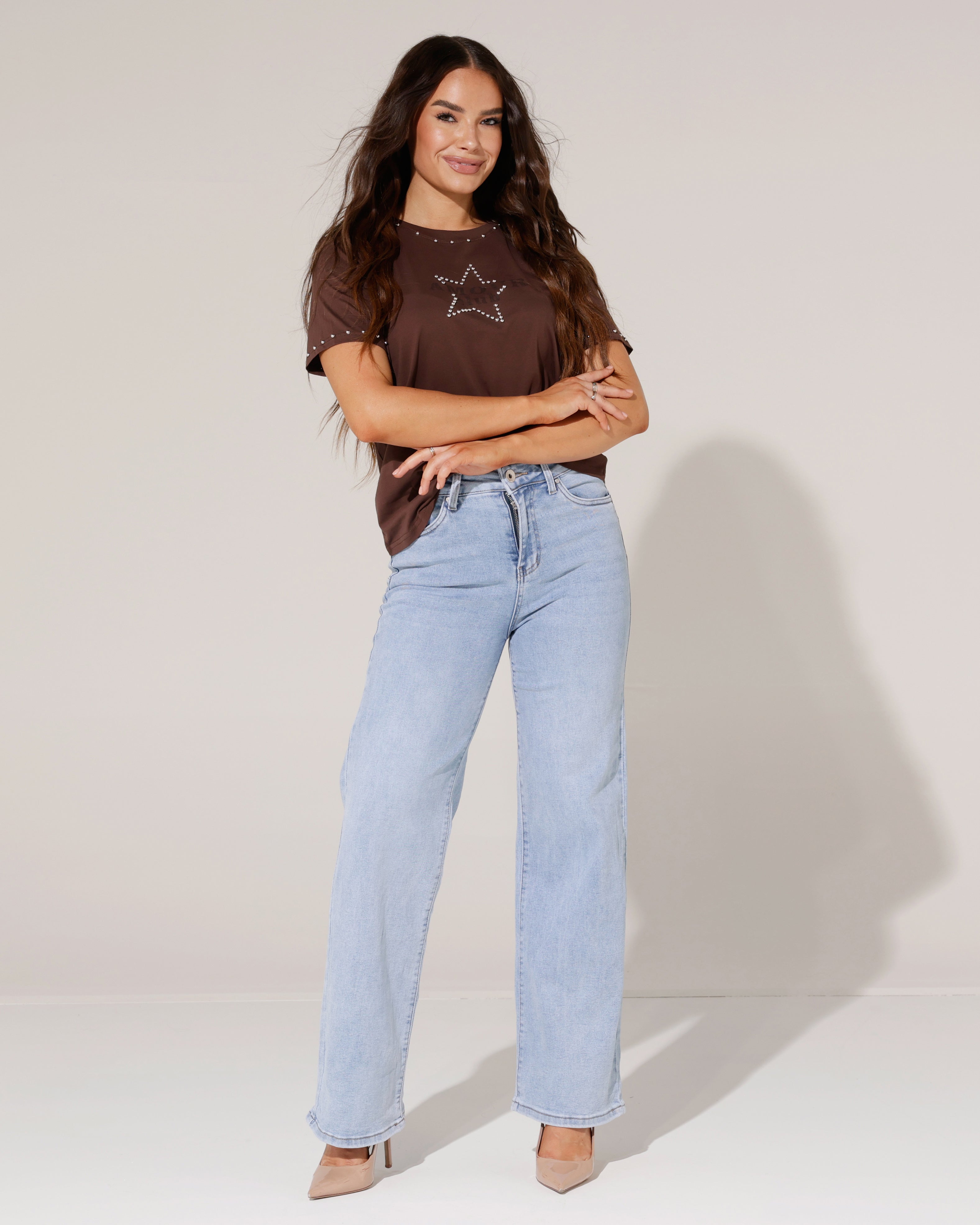 T-shirt Amour club Donkerbruin