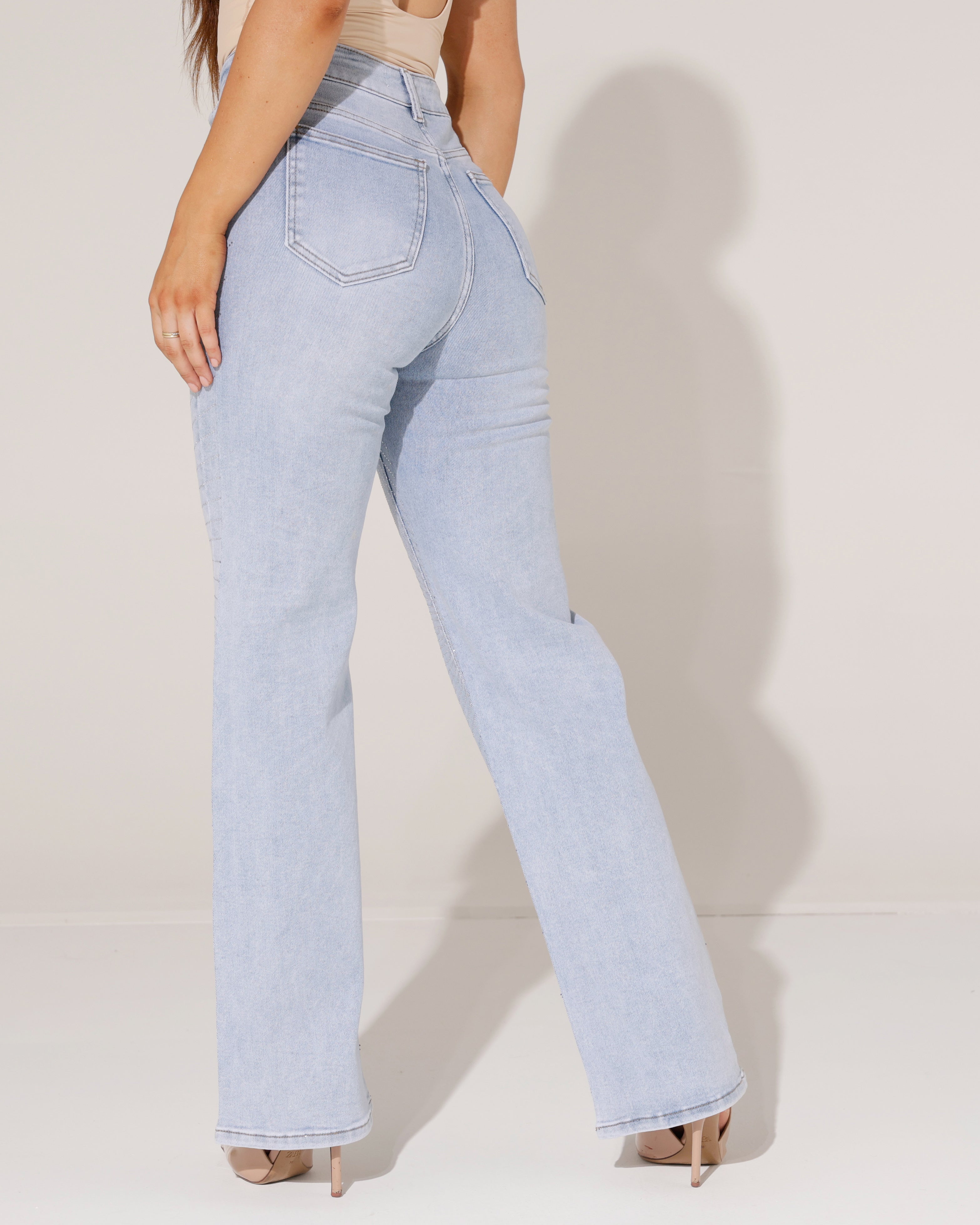 Hello Miss | Wide leg jeans strass Suzey Lichtblauw