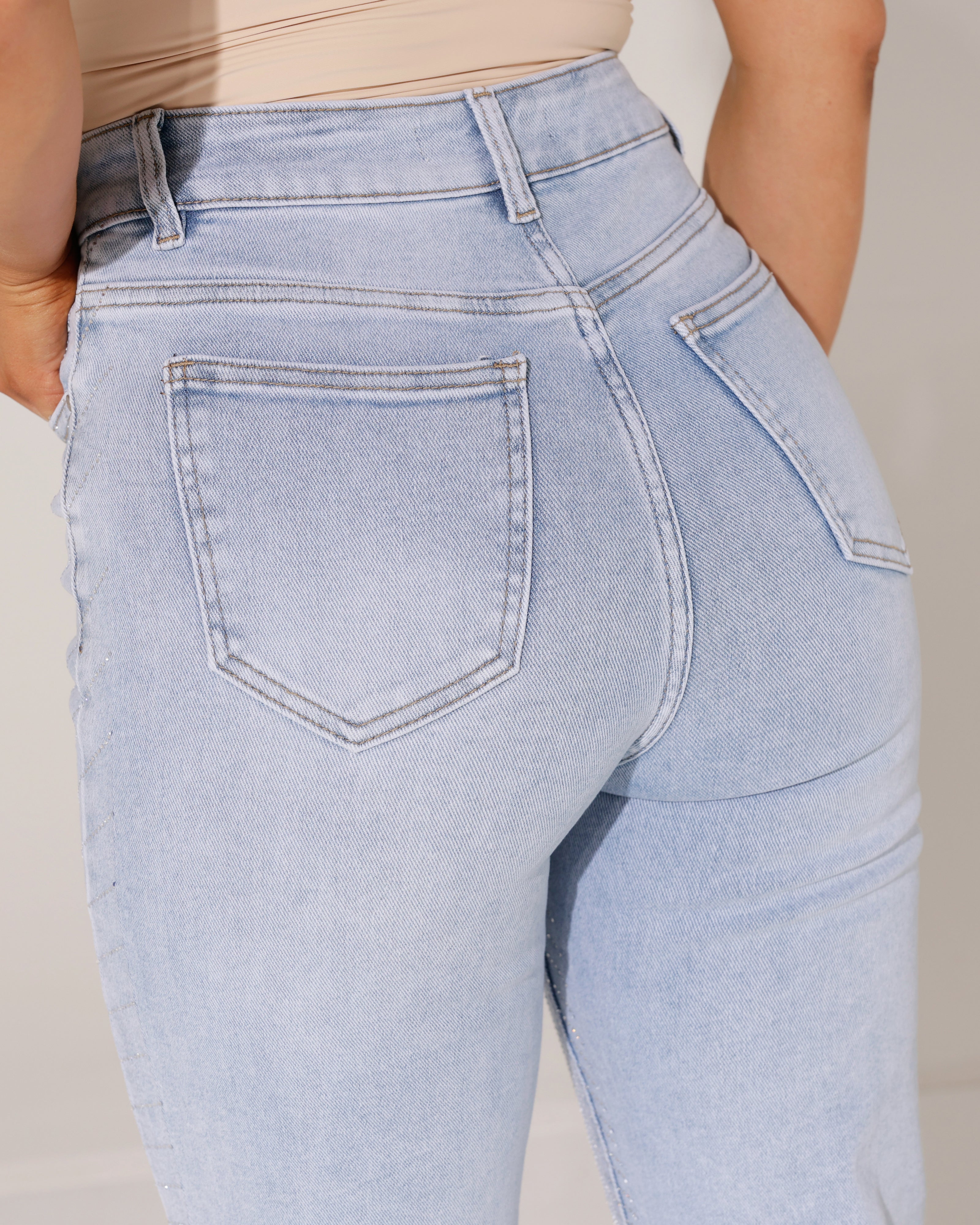 Hello Miss | Wide leg jeans strass Suzey Lichtblauw