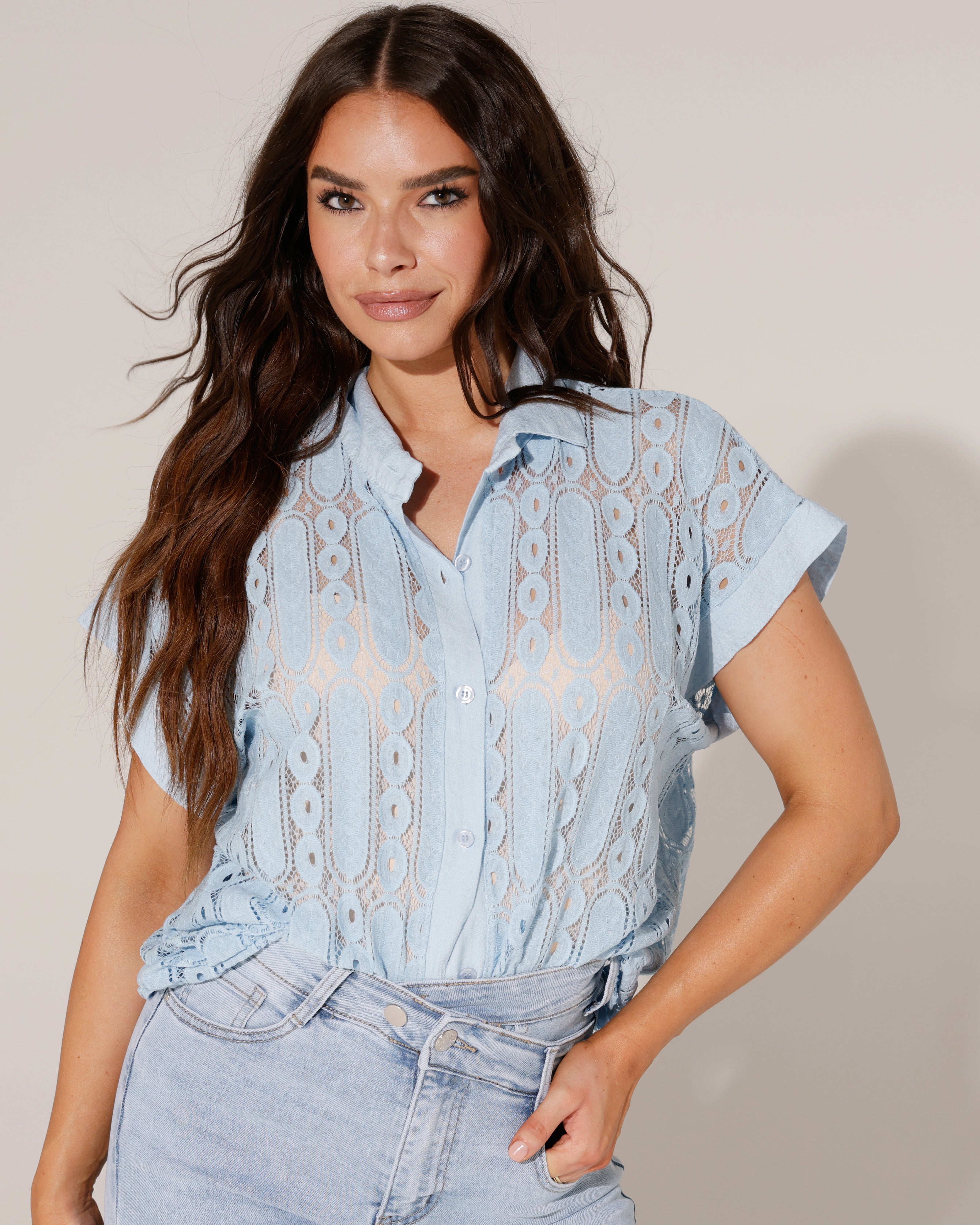 Blouse broderie Nova Lichtblauw