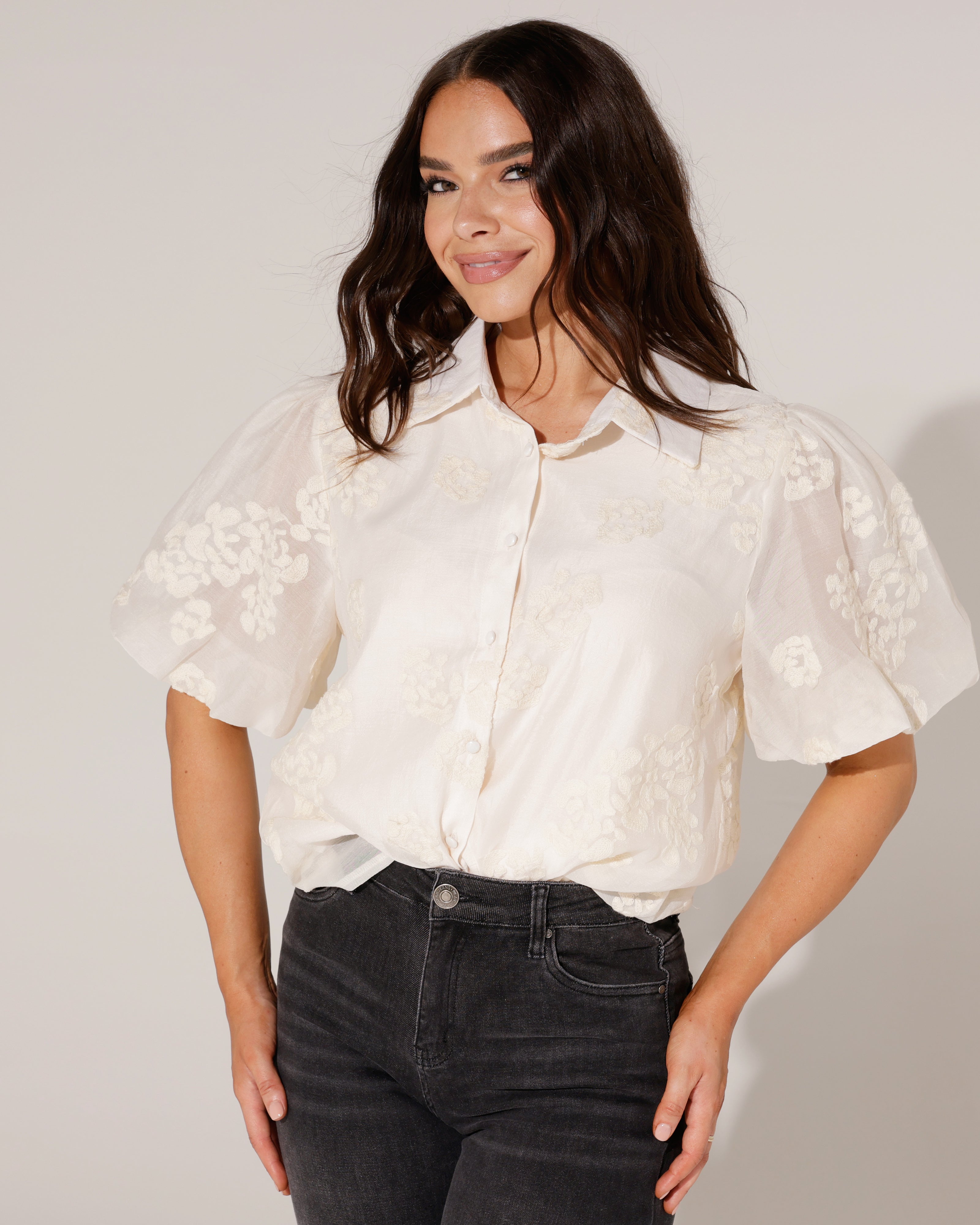 Blouse met borduur Ike Beige