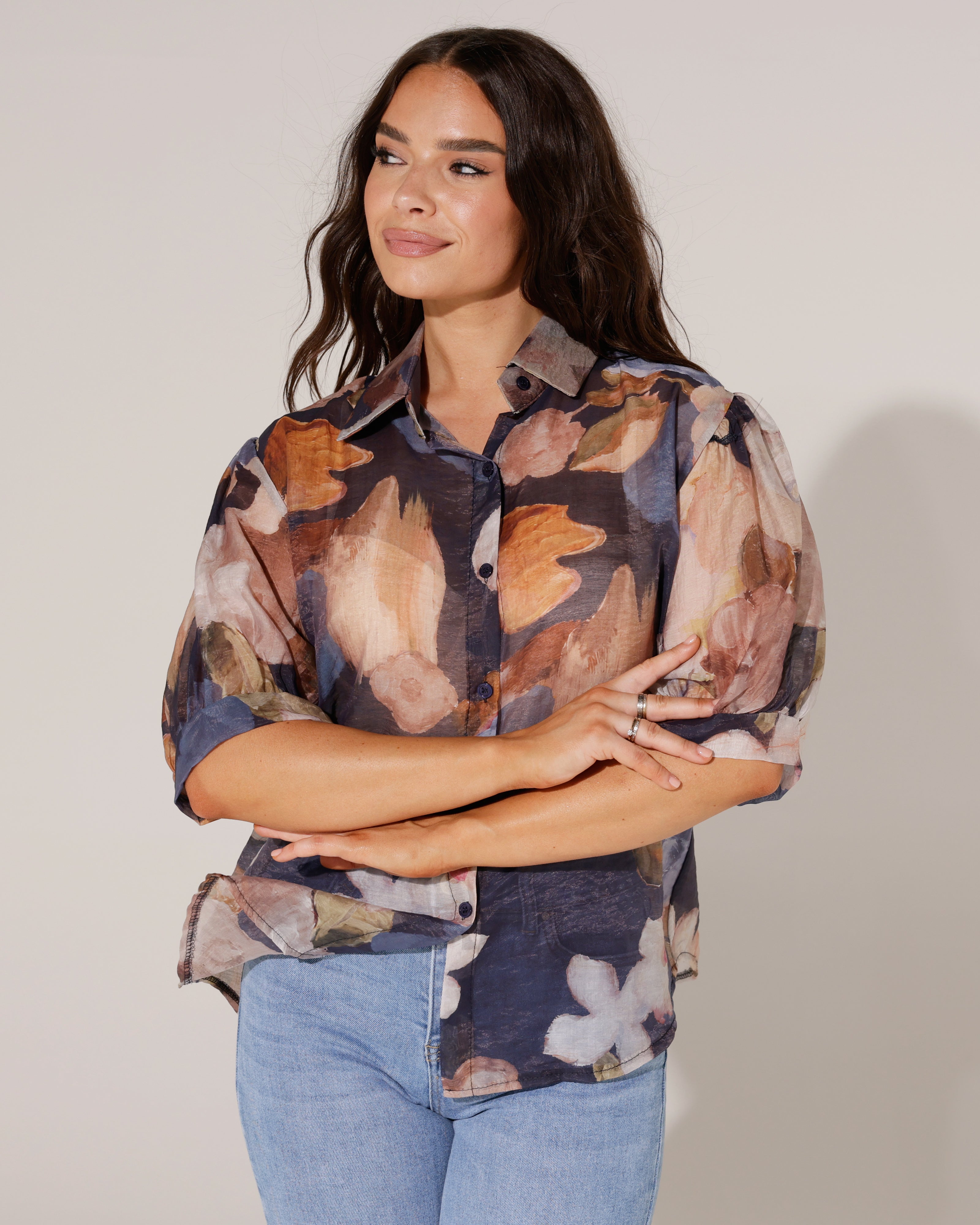 Bloemenprint blouse Mare Donkerblauw