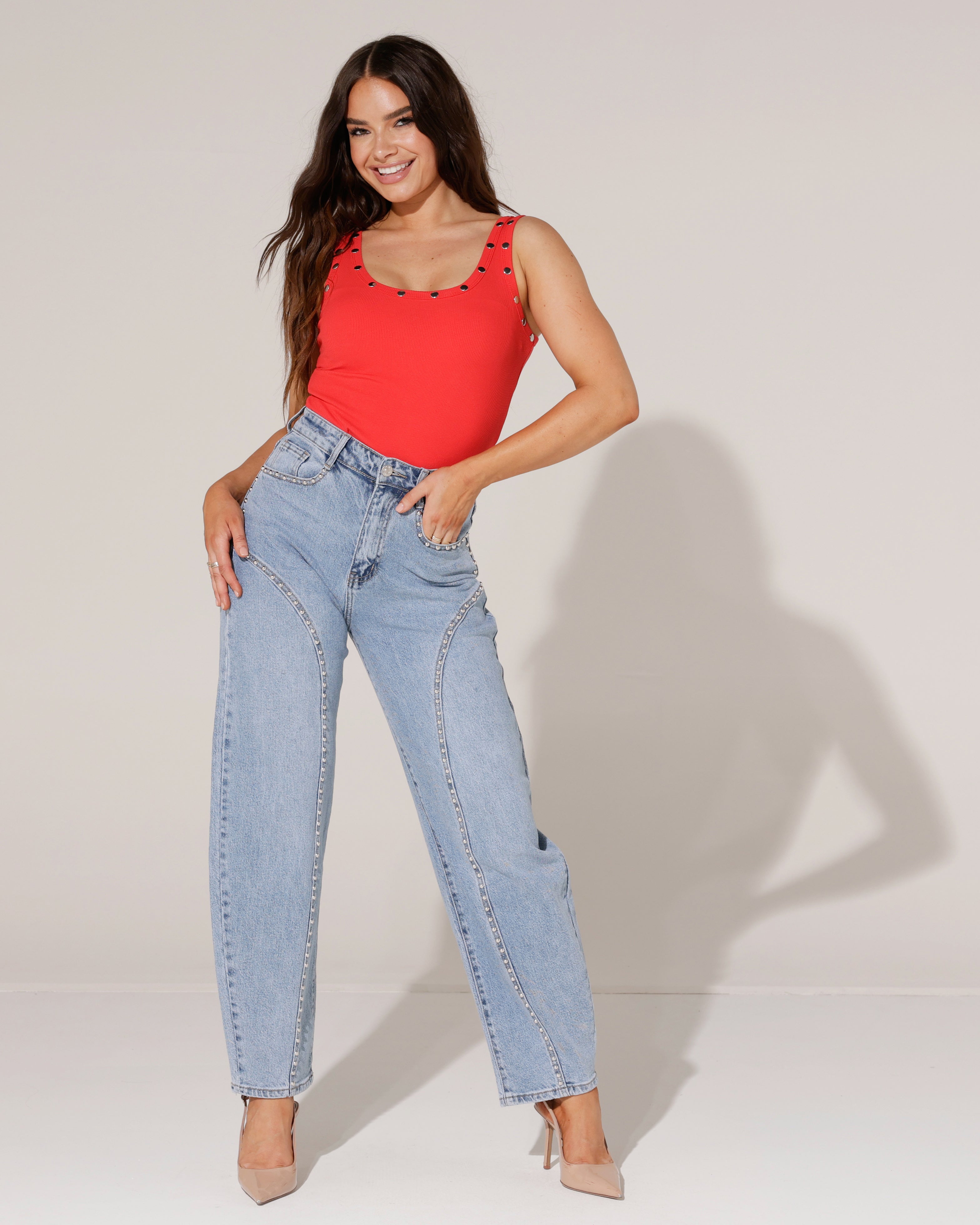 Folyrose | Barrel jeans met studs Bibi Blauw