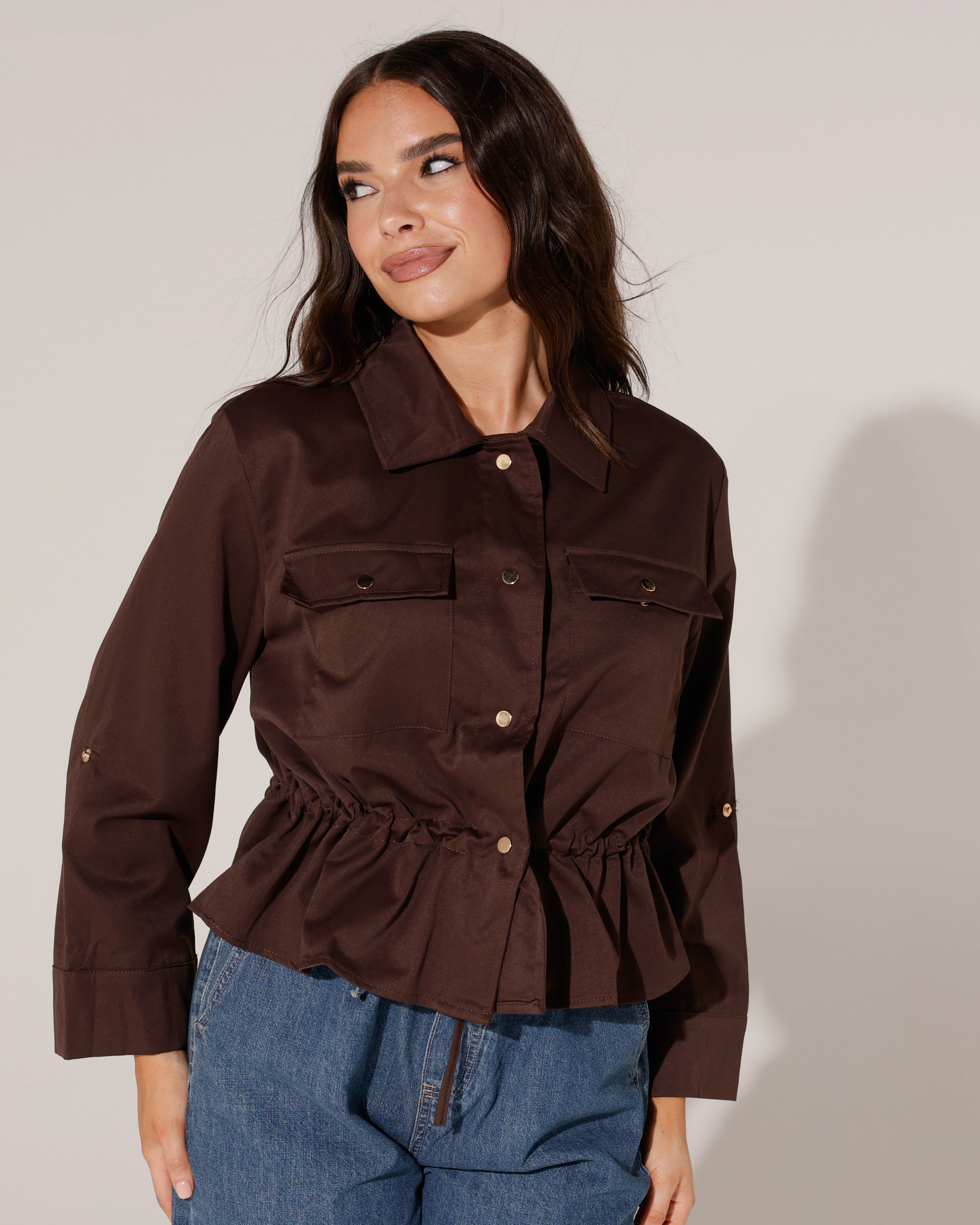 Blouse met borstzakken Nore Donkerbruin