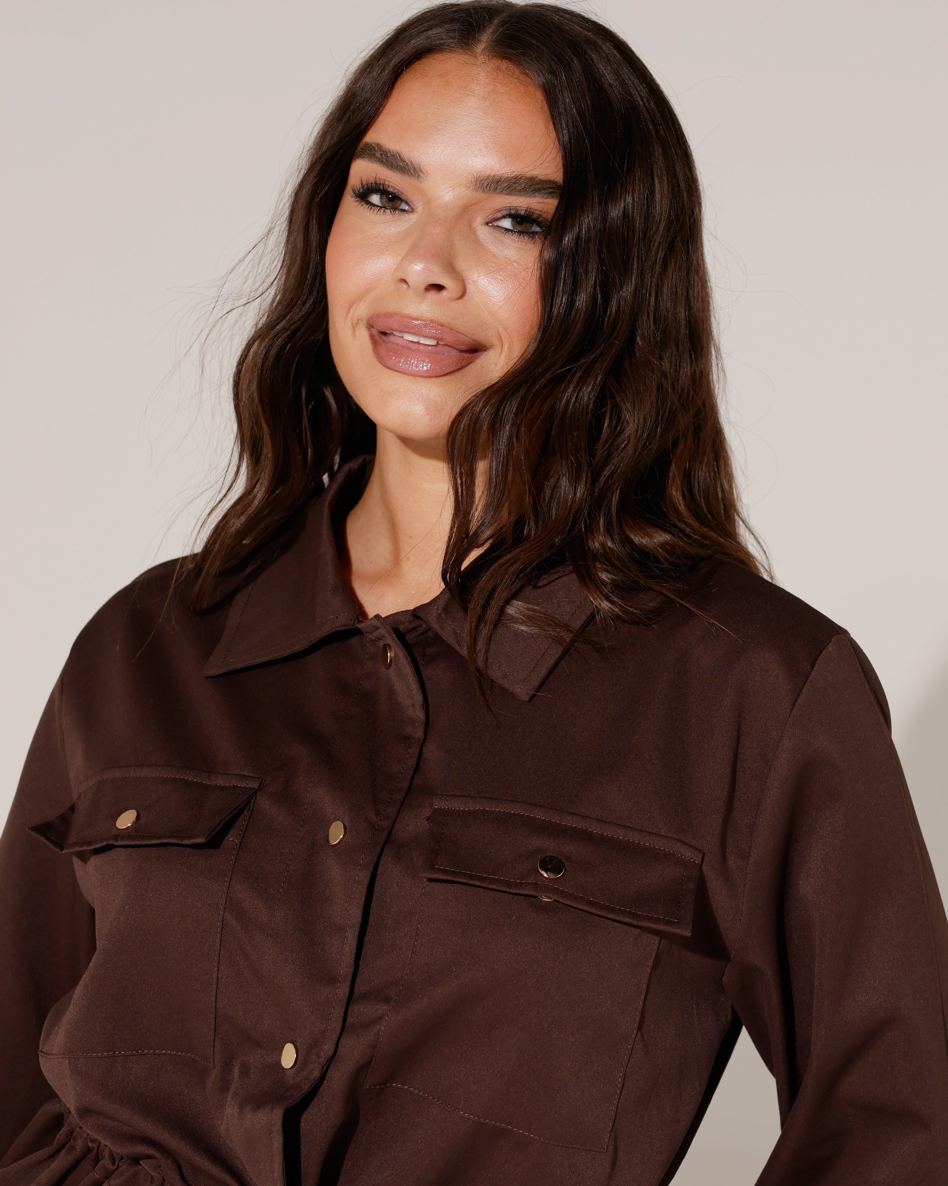 Blouse met borstzakken Nore Donkerbruin