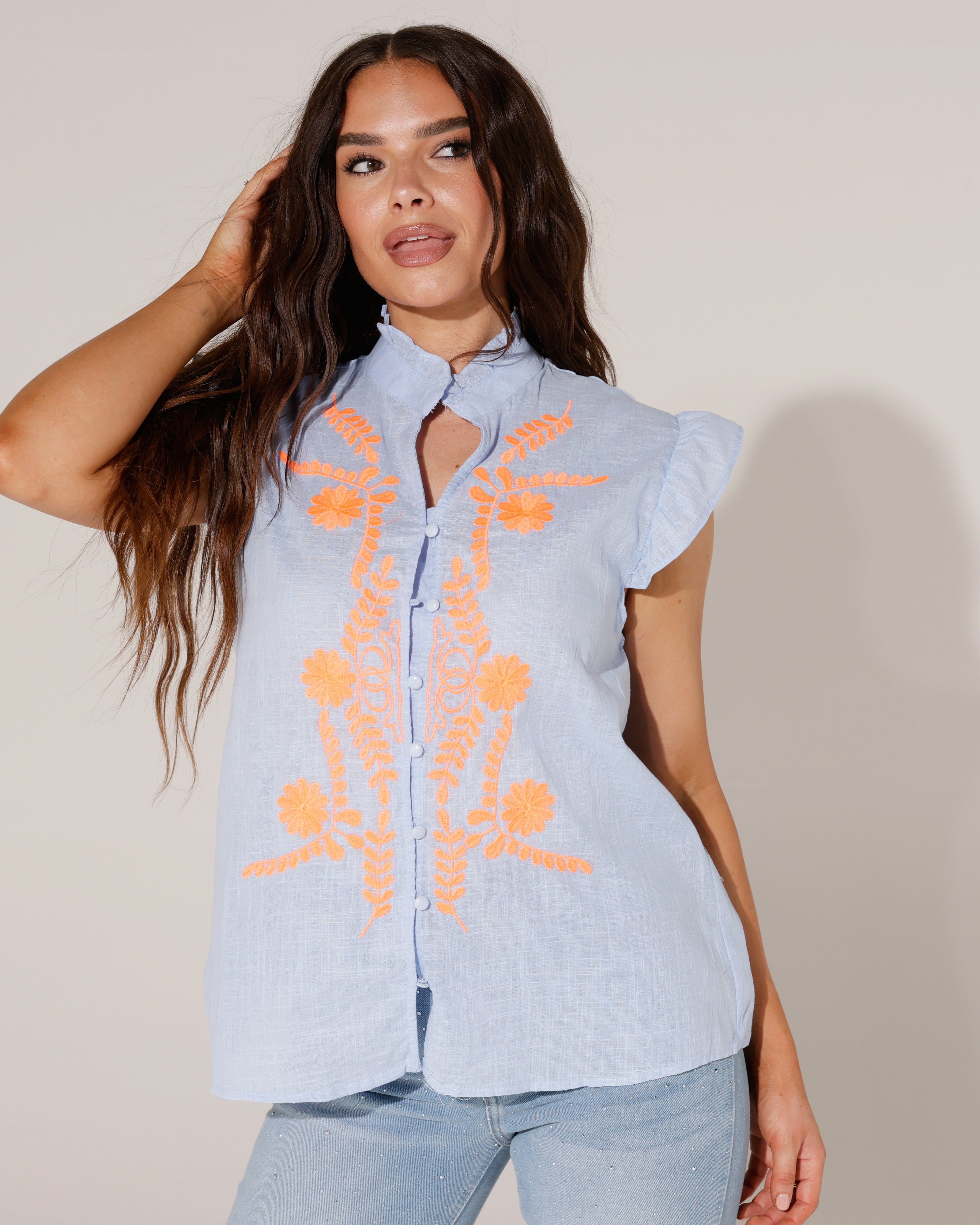 Top met bloemen Juul Blauw