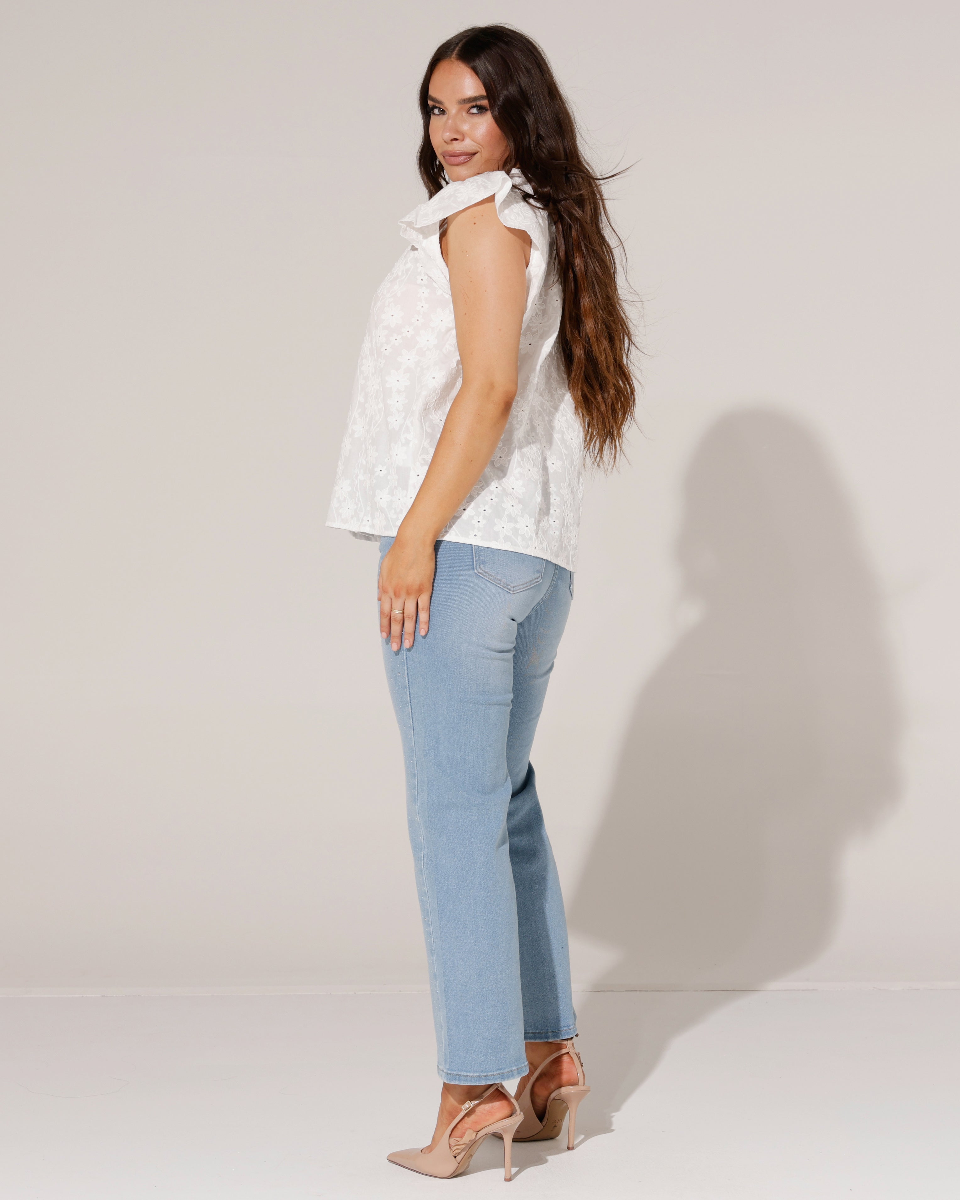 Redseventy | Wide leg jeans strass Syl-16 Lichtblauw