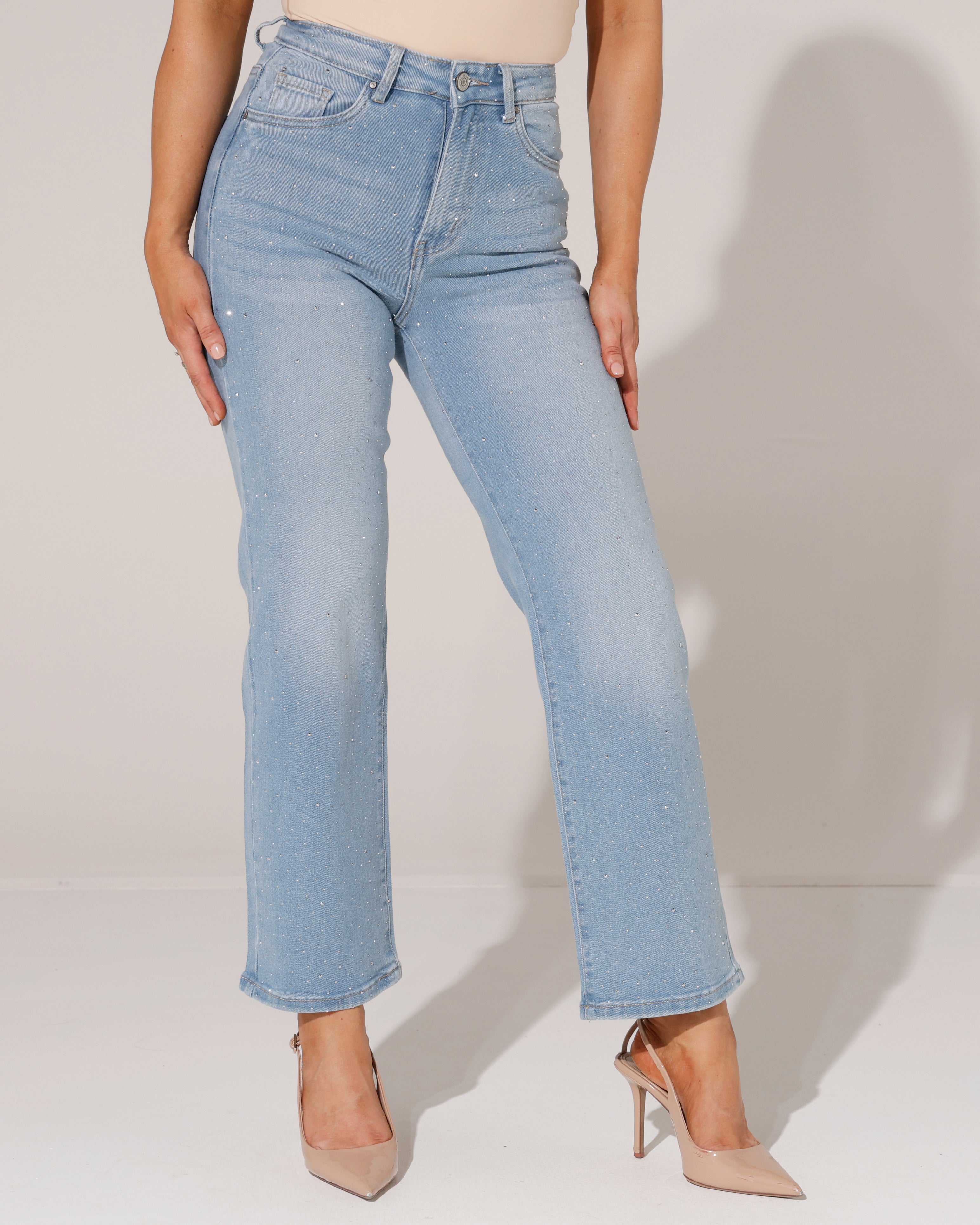 Redseventy | Wide leg jeans strass Syl-16 Lichtblauw