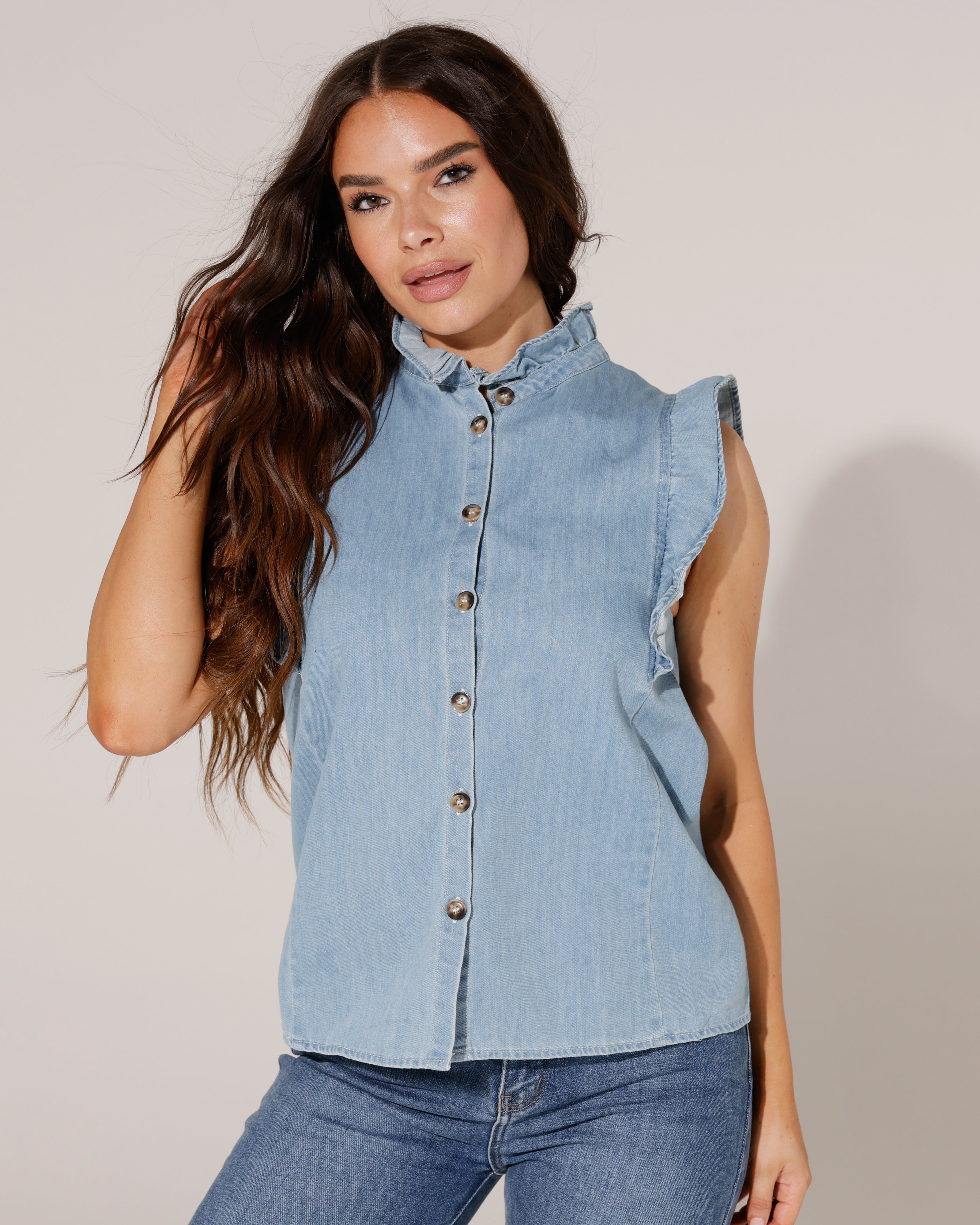 Mouwloze spijkerblouse Yinn Blauw