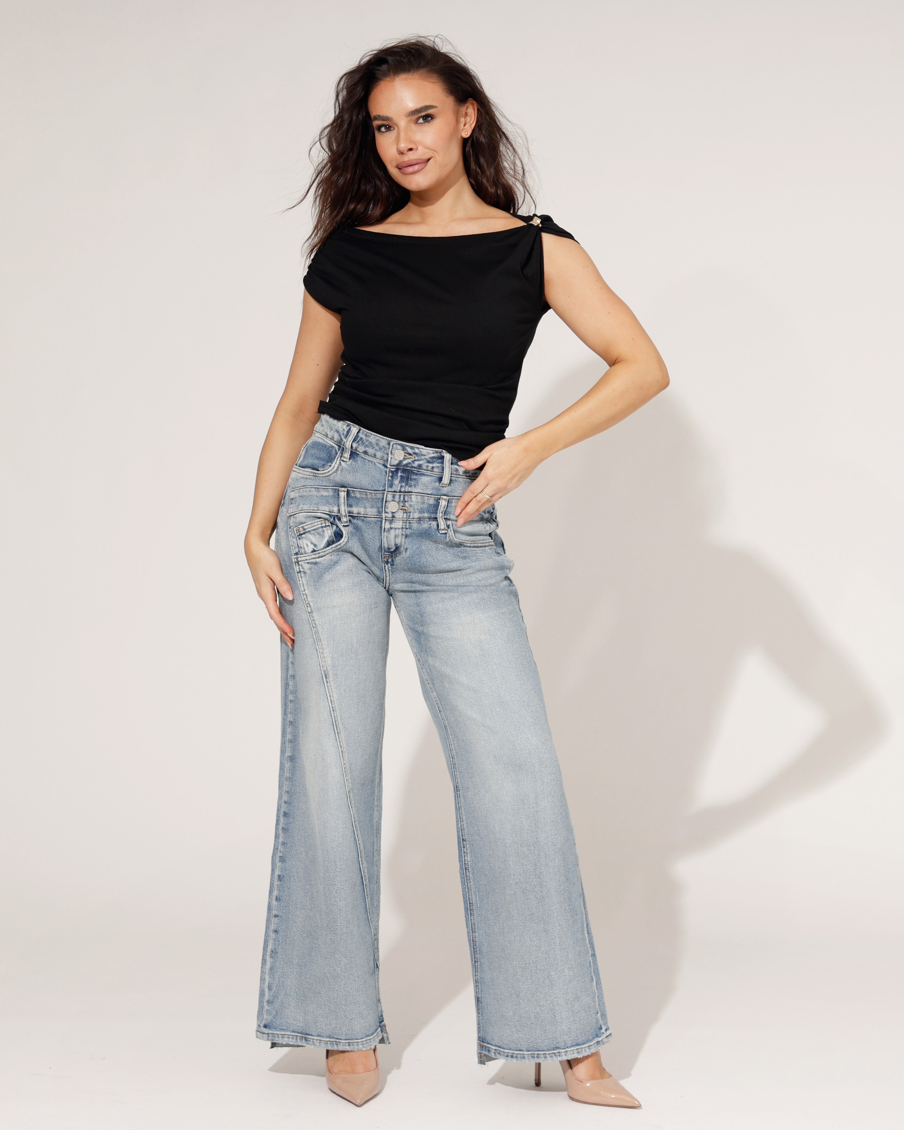 Toxik | Wide leg jeans, double effect L21299 Blauw