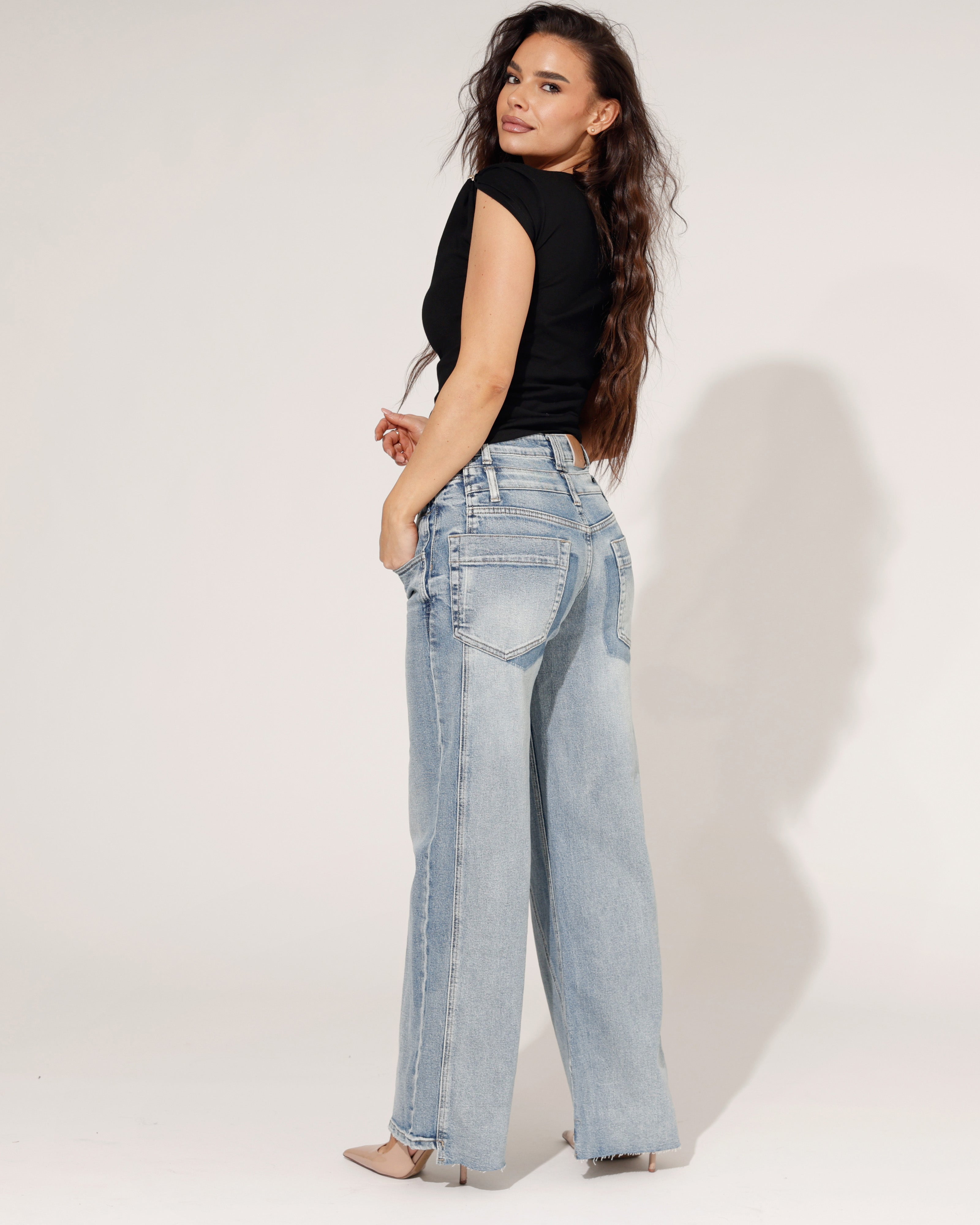 Toxik | Wide leg jeans, double effect L21299 Blauw