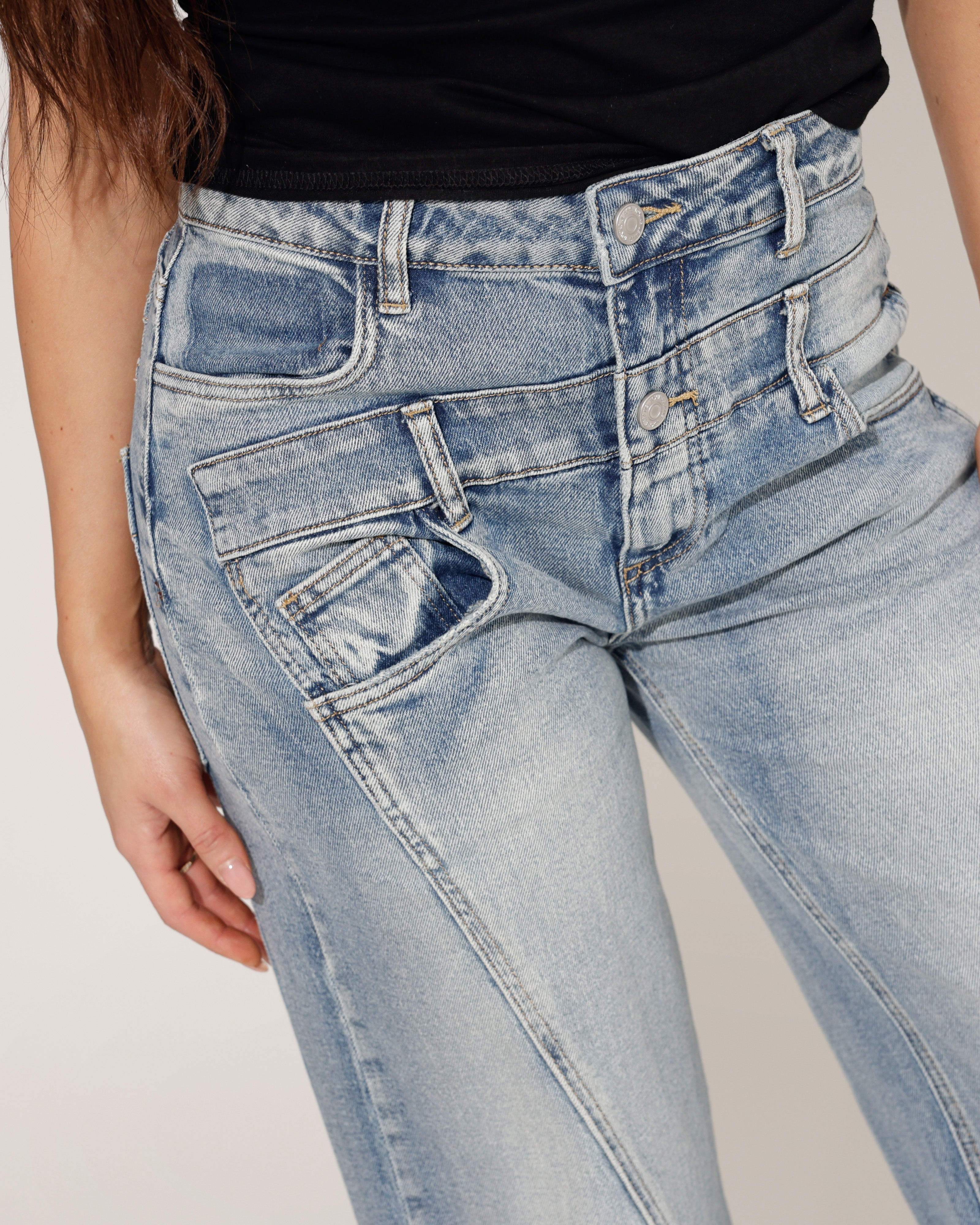 Toxik | Wide leg jeans, double effect L21299 Blauw