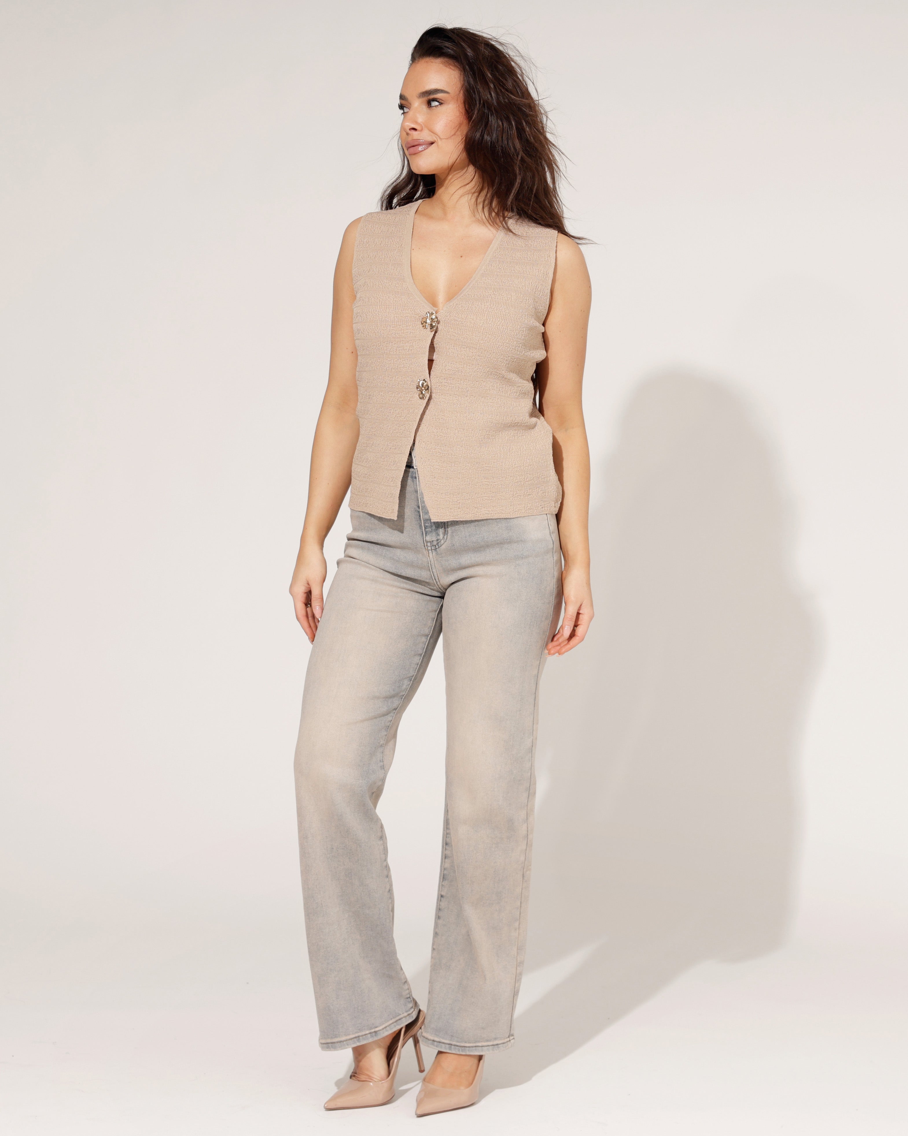 Hello Miss | Wide leg jeans (Super Stretch) Immy Blauw/ Beige