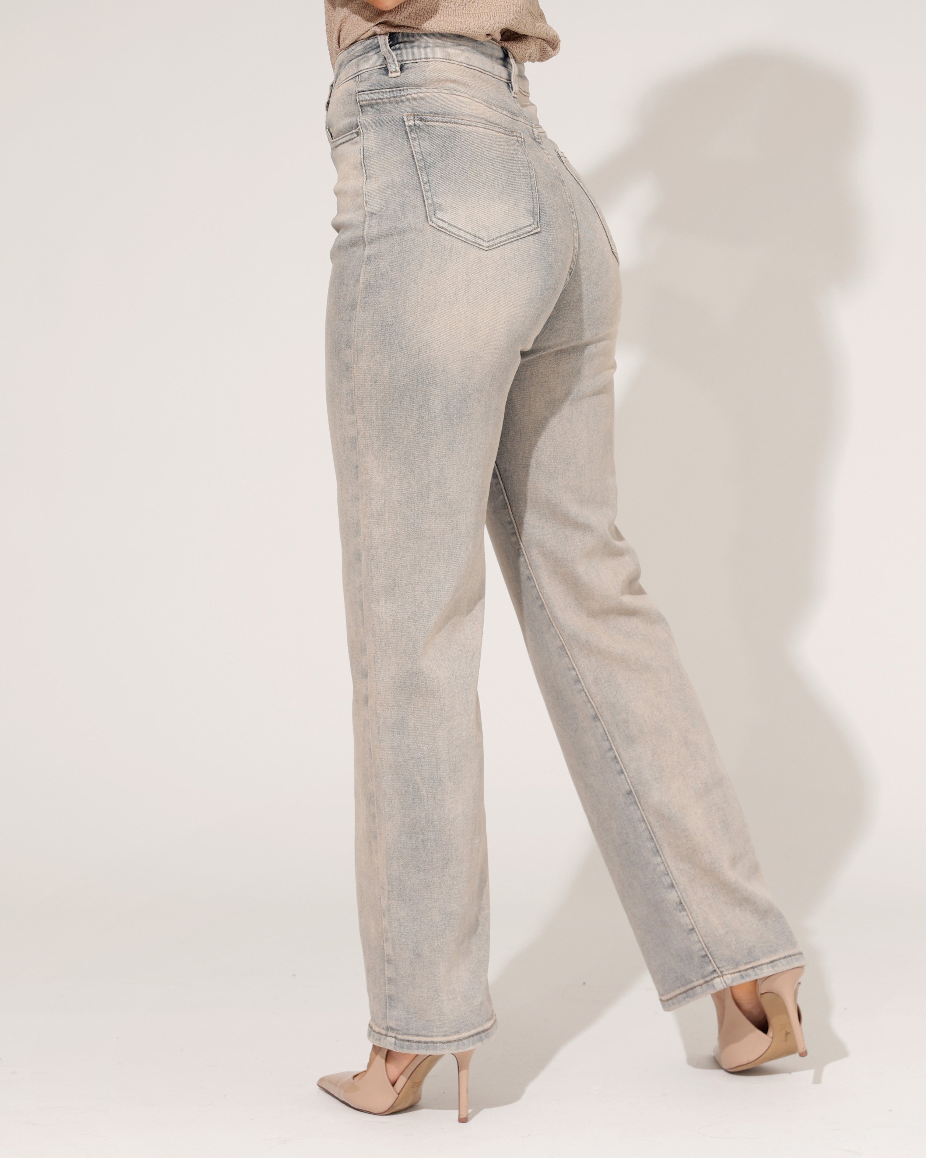 Hello Miss | Wide leg jeans (Super Stretch) Immy Blauw/ Beige