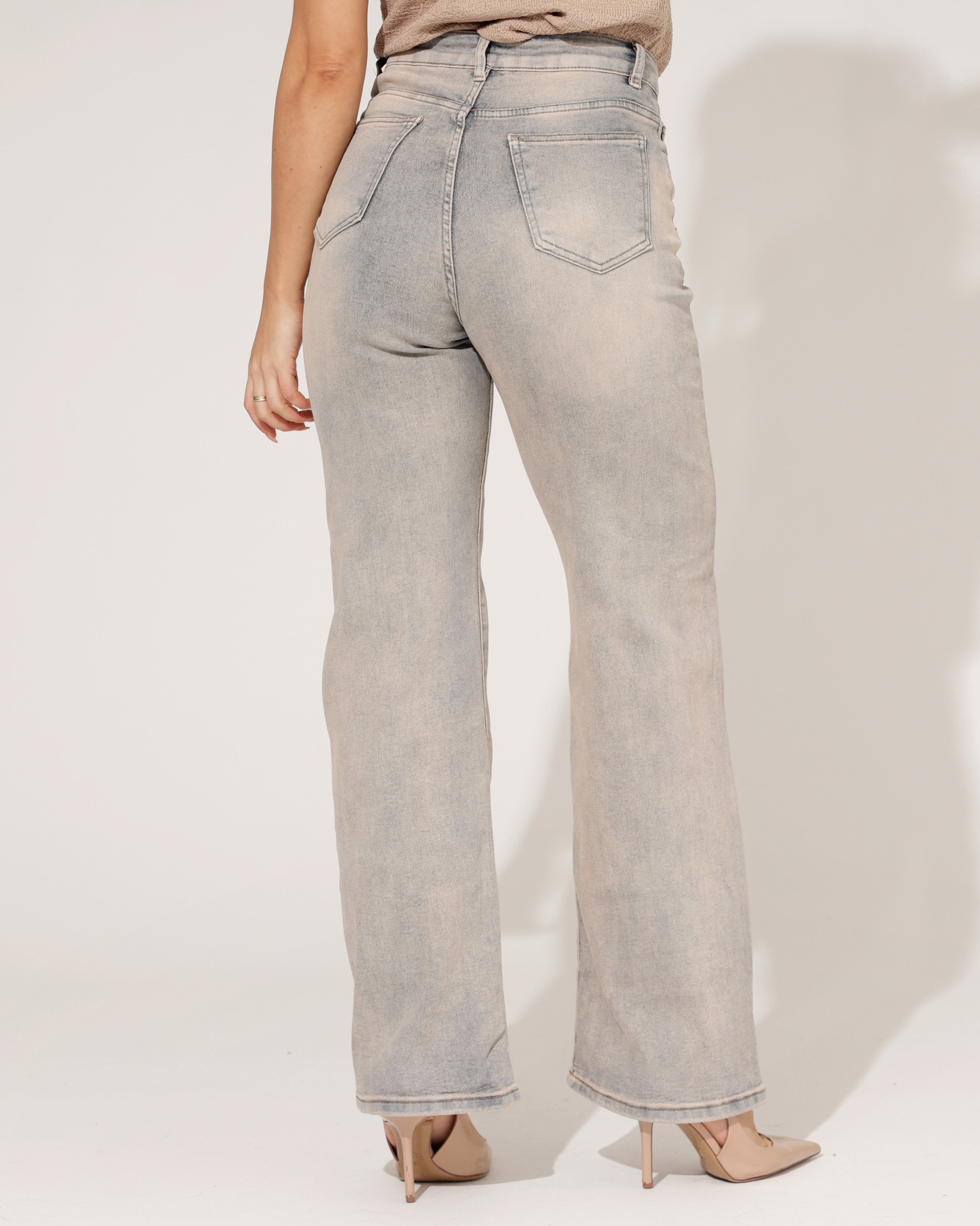 Hello Miss | Wide leg jeans (Super Stretch) Immy Blauw/ Beige