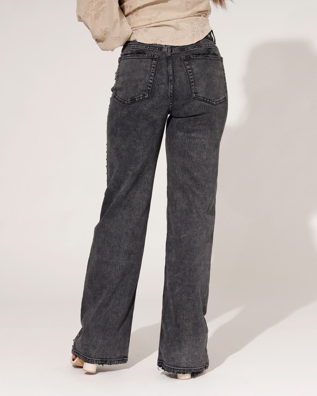 Queen Hearts | Wide leg, Straight jeans Suzey-2 Donkergrijs