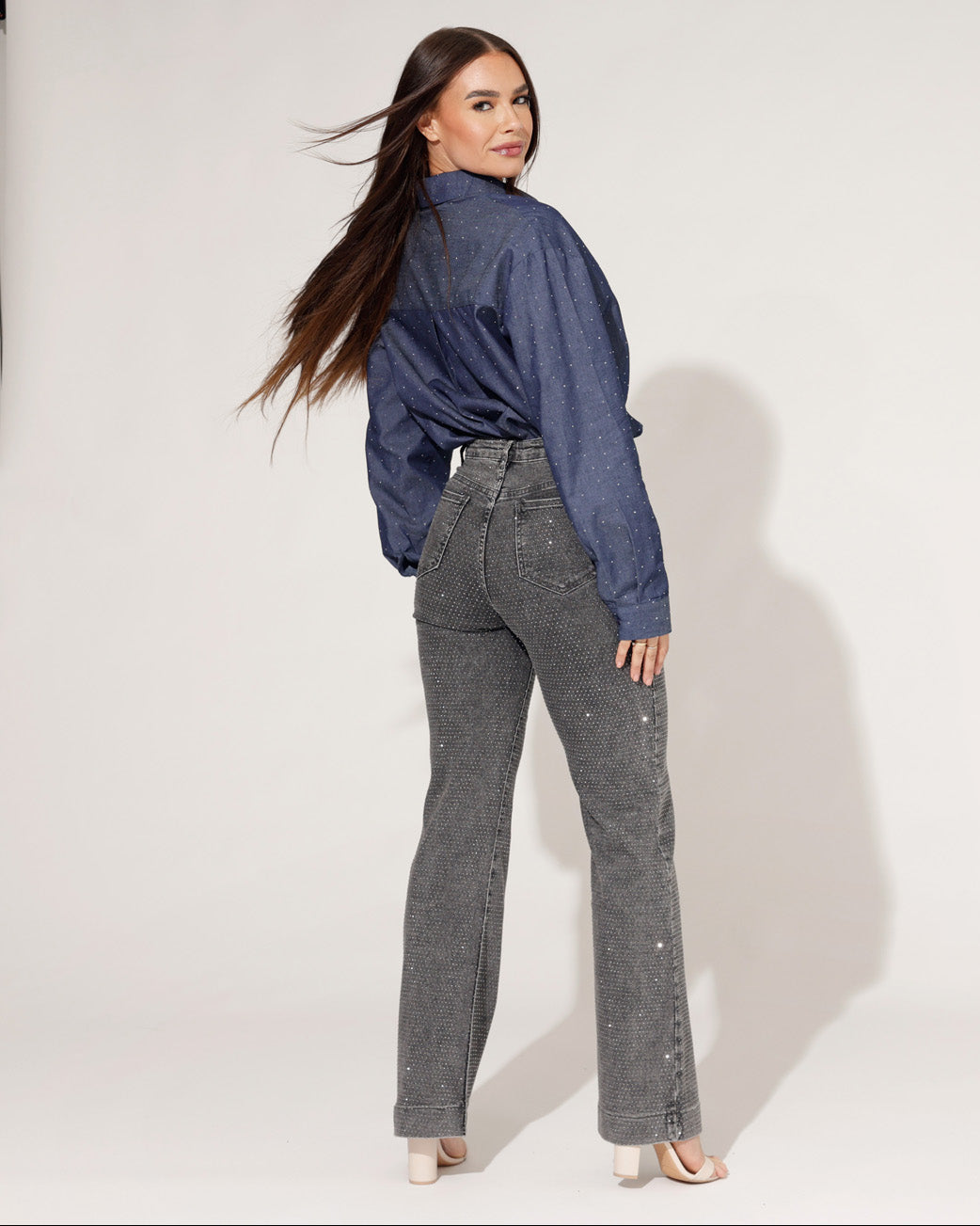 Folyrose | Wide leg jeans Jone Donkergrijs