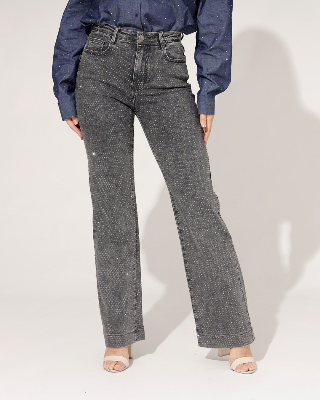 Folyrose | Wide leg jeans Jone Donkergrijs