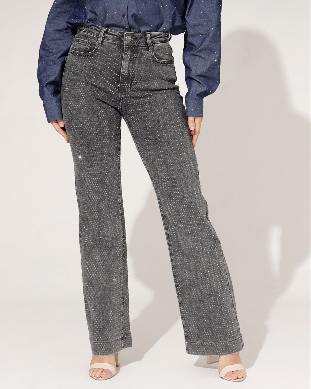 Folyrose | Wide leg jeans Jone Donkergrijs