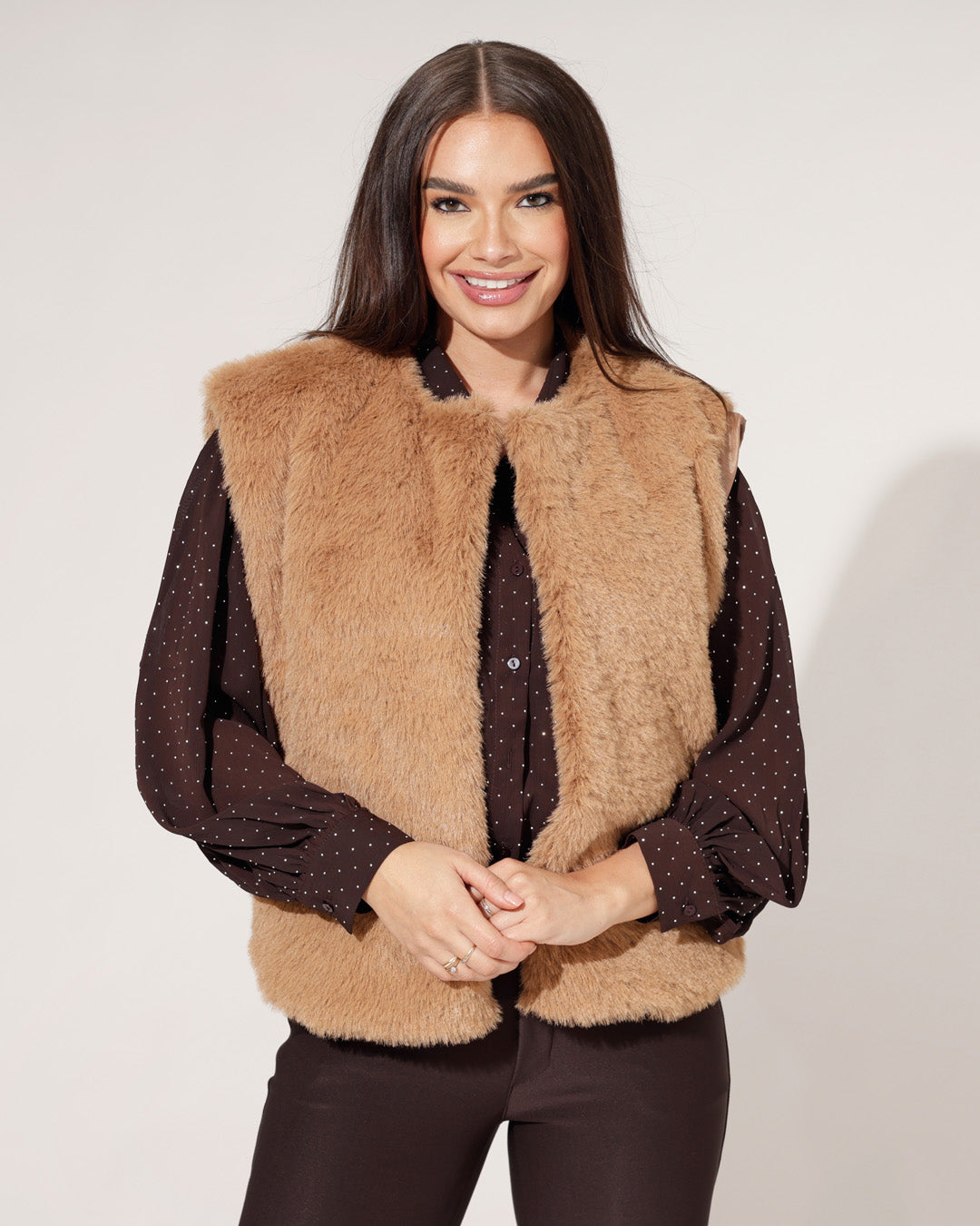 Fake fur gilet Novi Camel