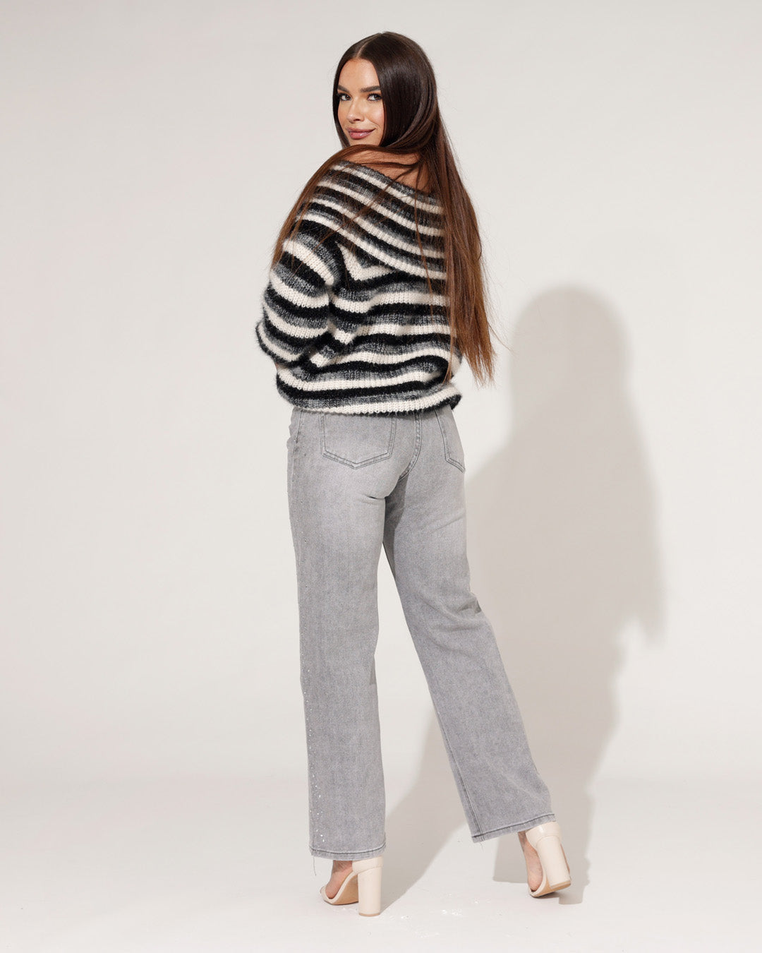 Miss Bon | Wide leg jeans Tilly Grijs