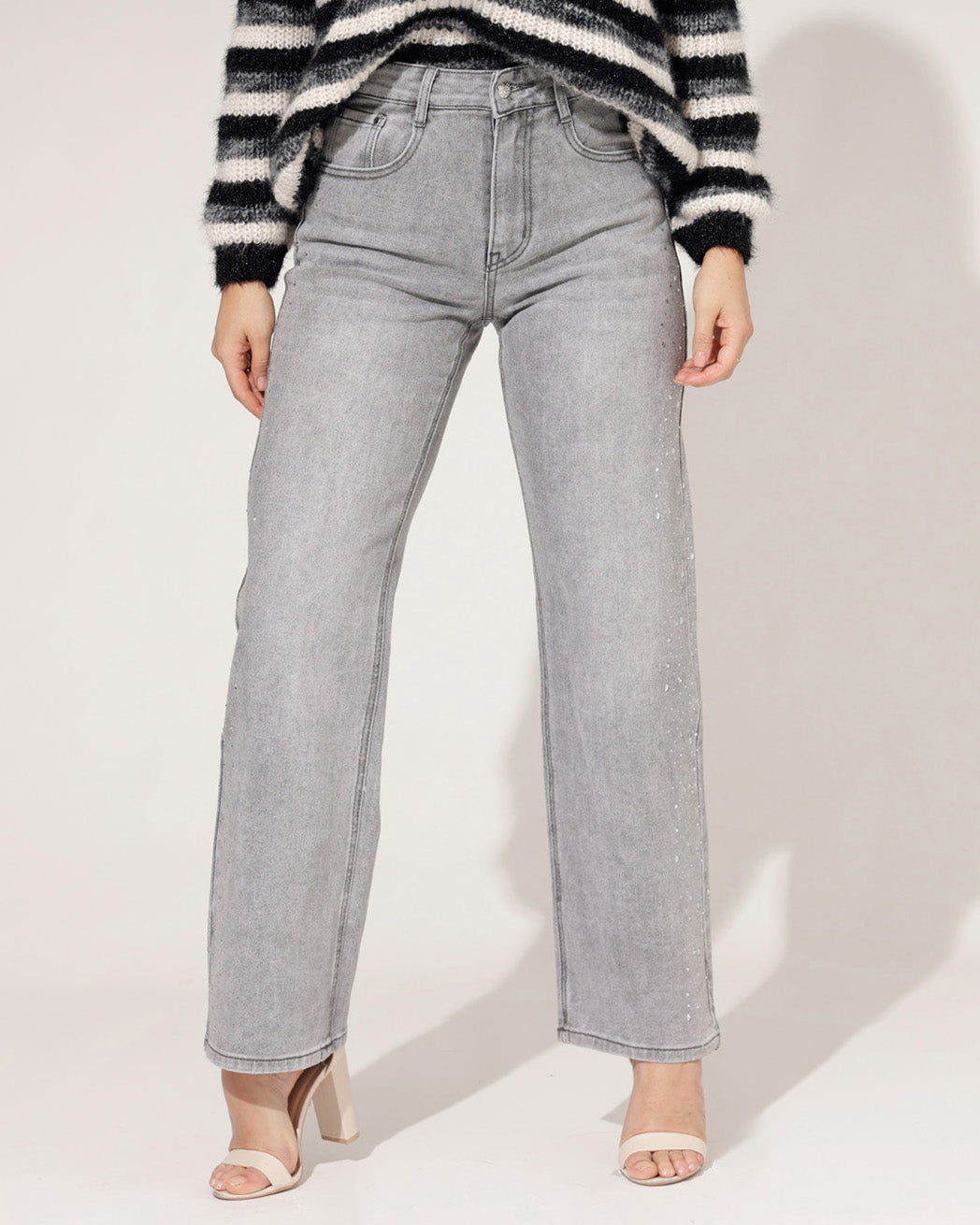 Miss Bon | Wide leg jeans Tilly Grijs
