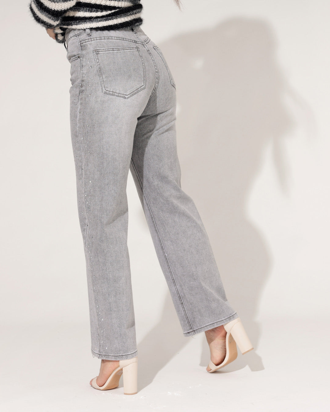 Miss Bon | Wide leg jeans Tilly Grijs