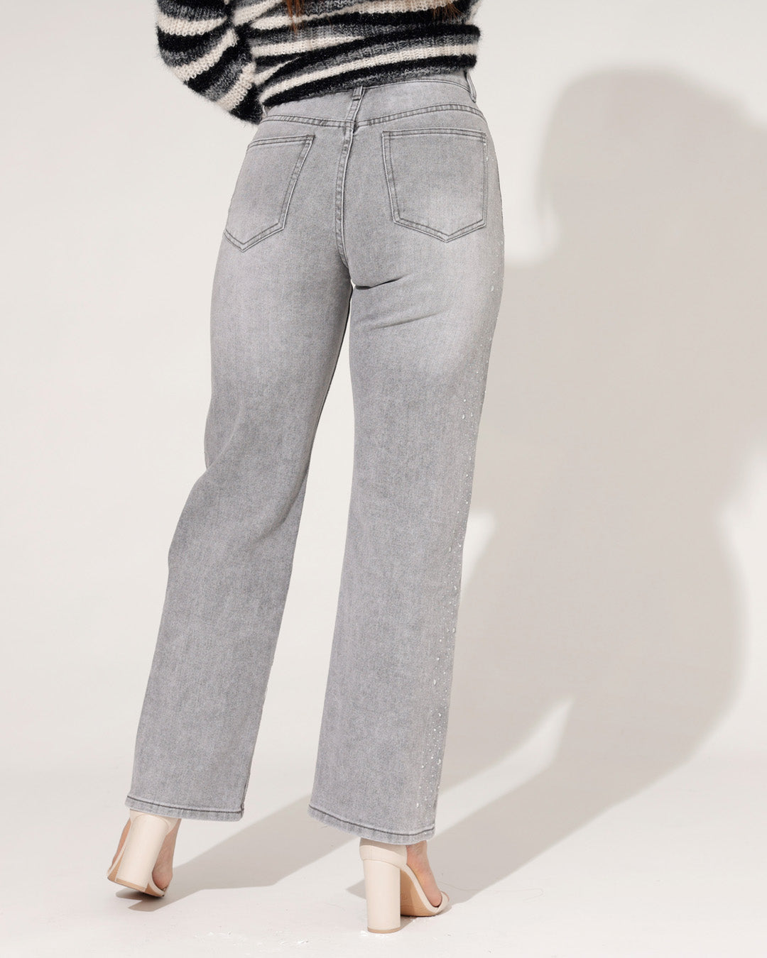 Miss Bon | Wide leg jeans Tilly Grijs