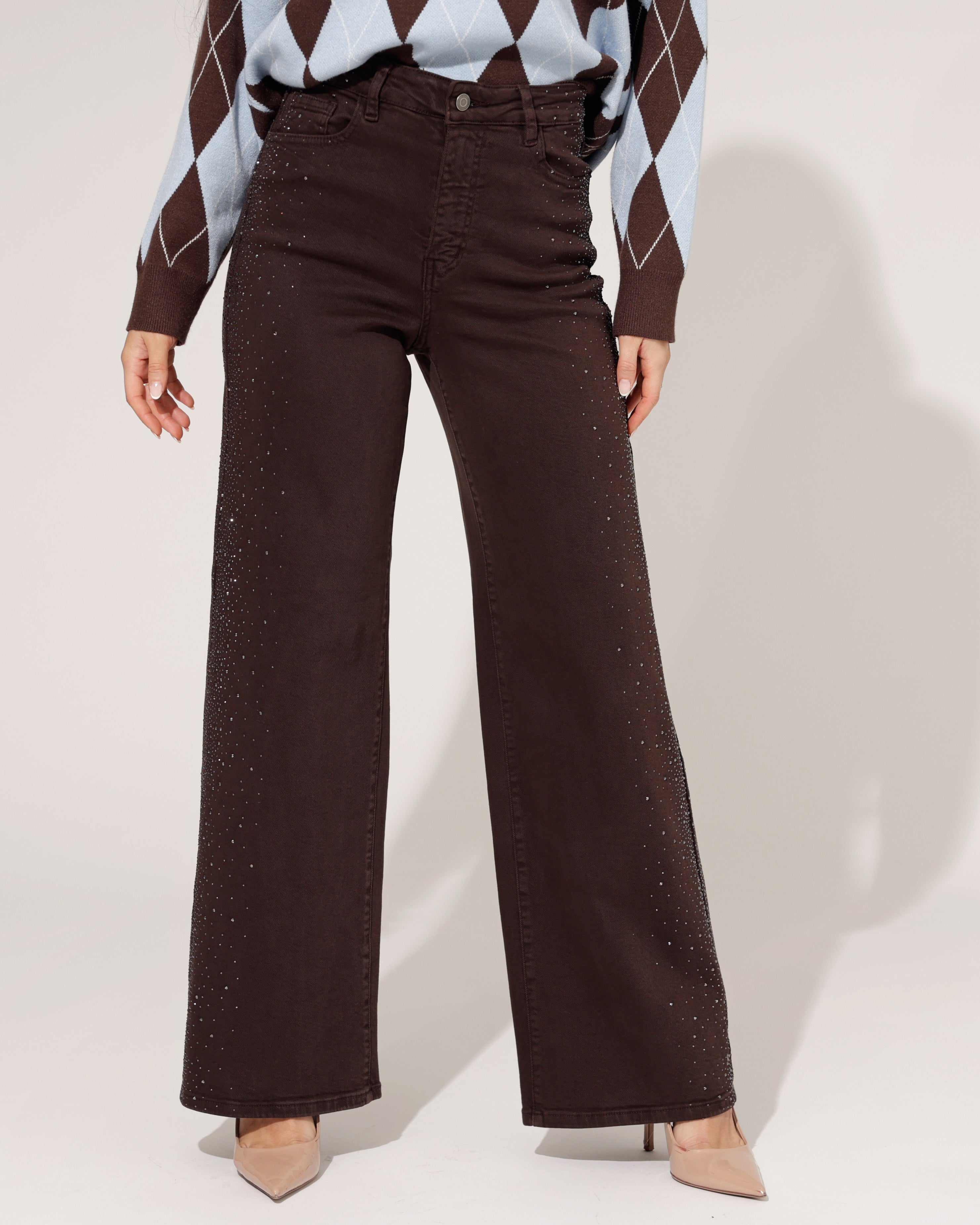 Laulia | Wide leg jeans Nena-5 Donkerbruin