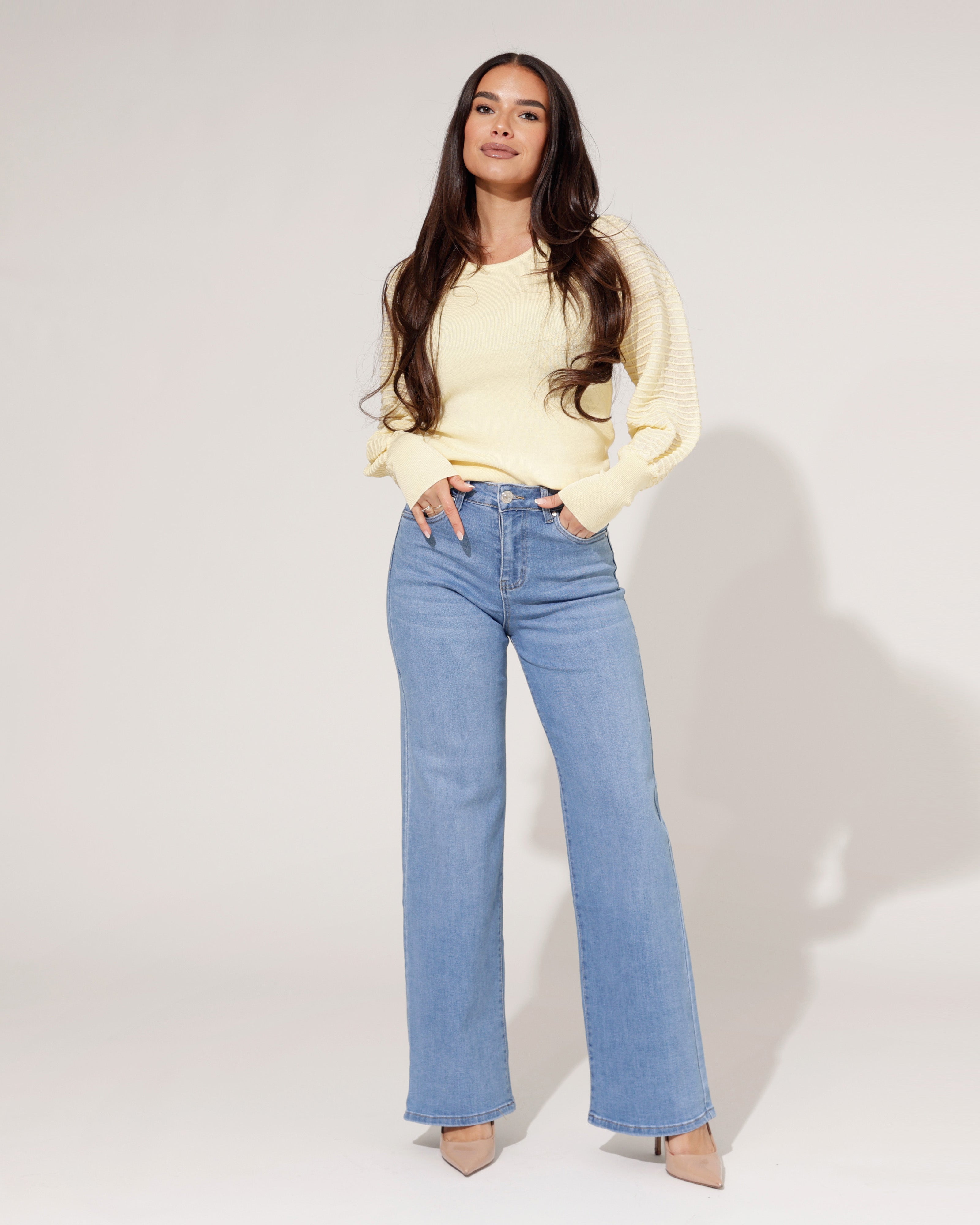 Lichtblauwe stretch wide leg jeans dames Goodies - volledige modelfoto