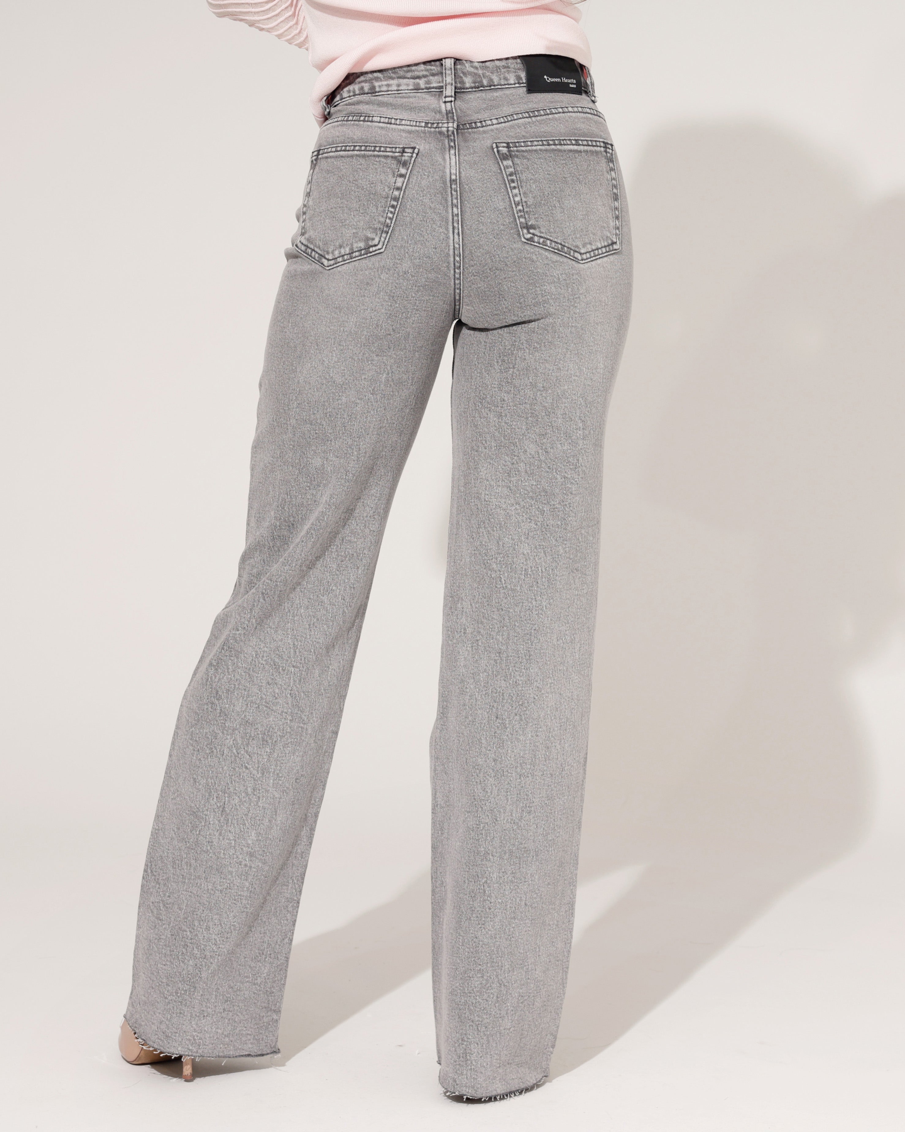 Queen Hearts | Wide leg jeans Nina-5 Donkergrijs