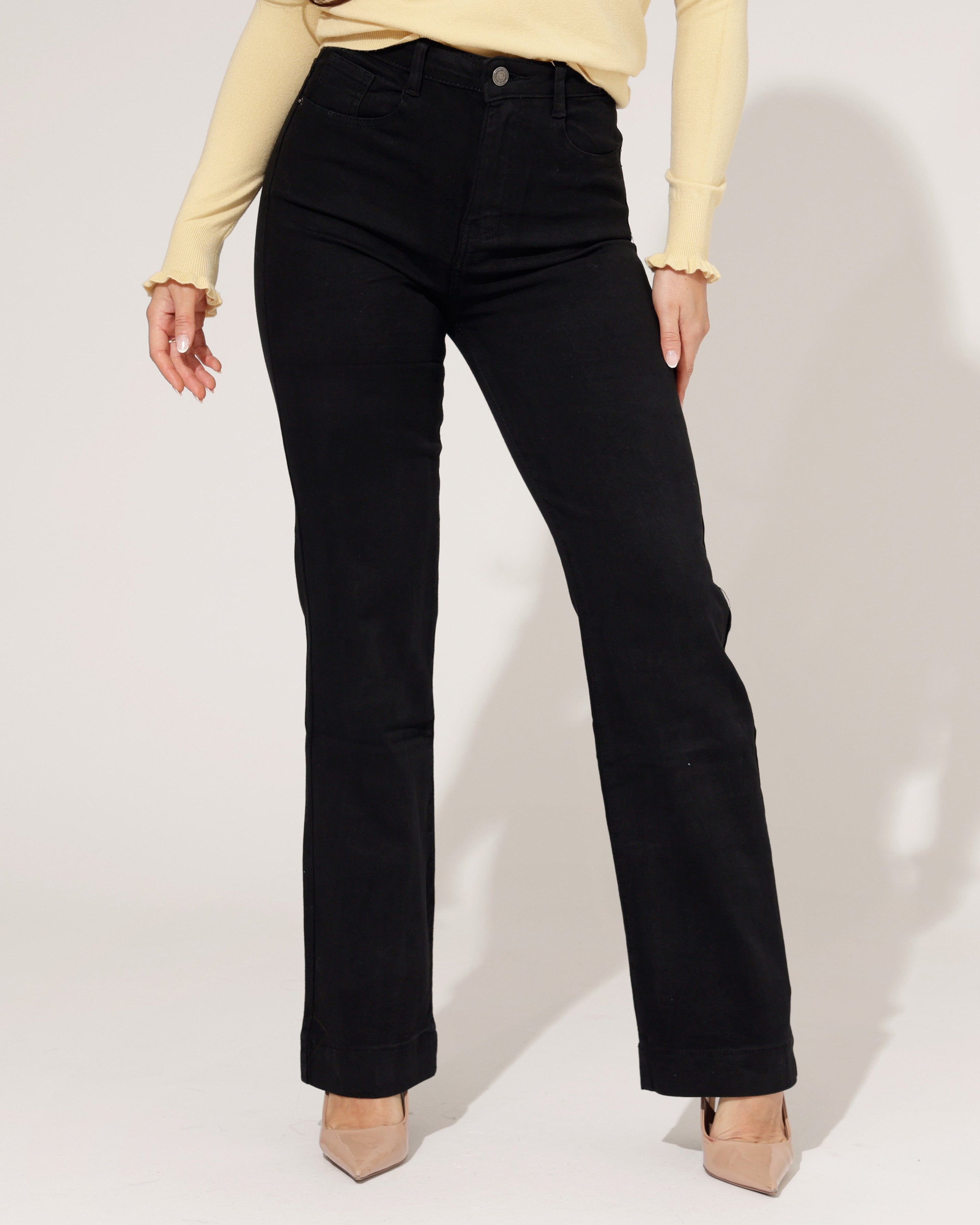 Zwarte wide leg jeans dames met wijde pijpen Folyrose - voorkant