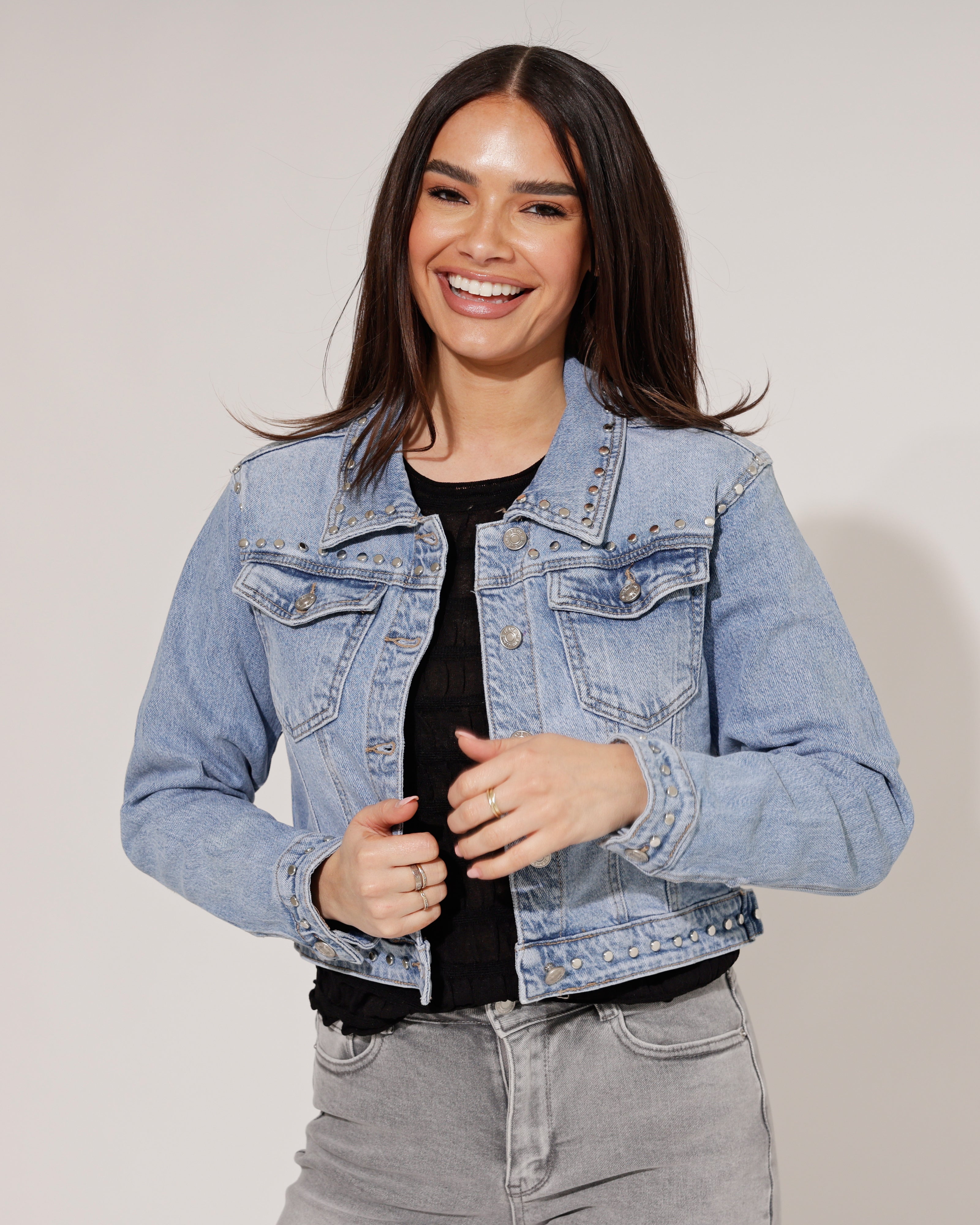 Folyrose | Spijkerjacket met studs Mira Blauw