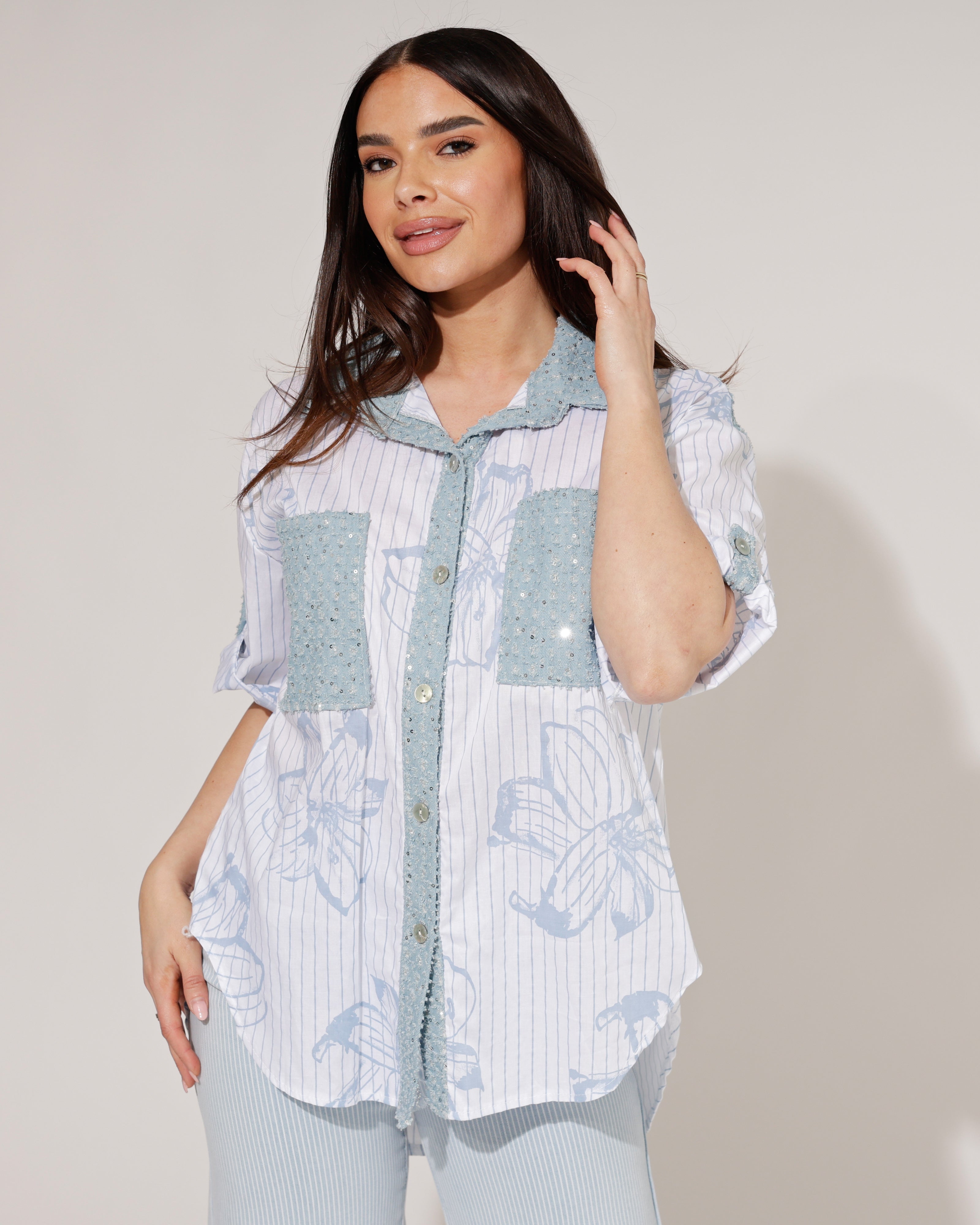 Blouse met denim details Liva Wit