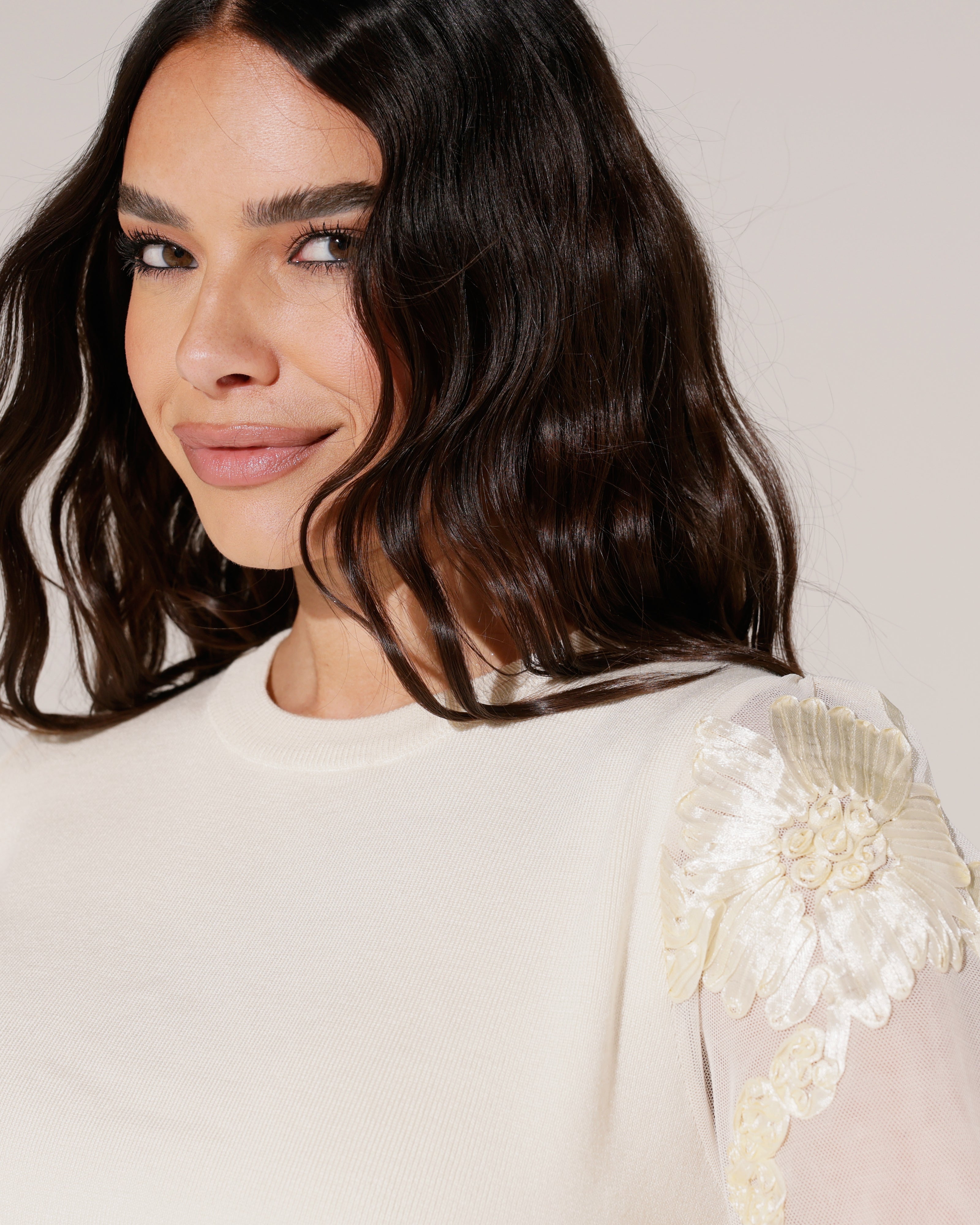 Top met voile mouwen Lela Beige