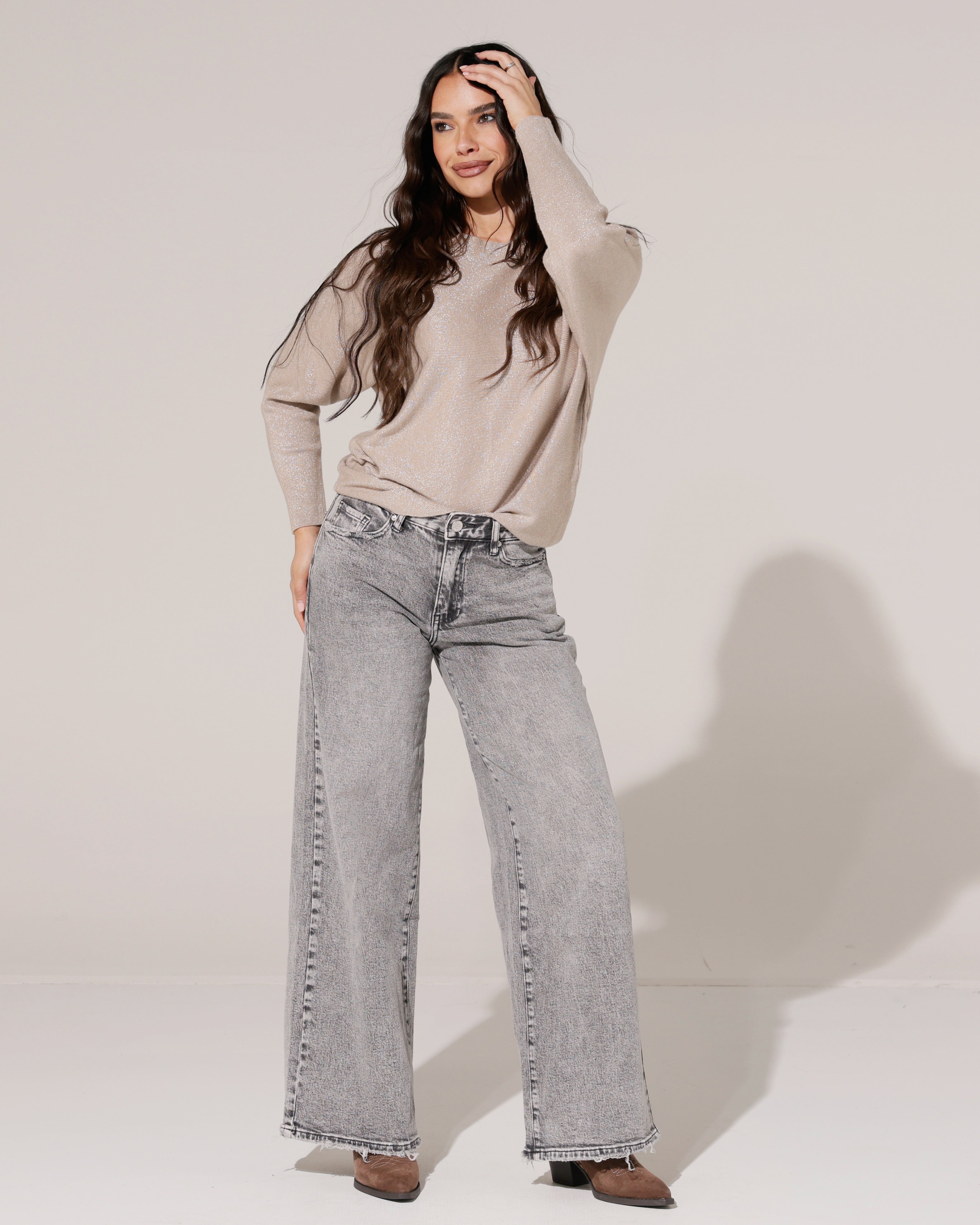 Queen Hearts | Wide leg jeans, Mid waist Vicky-4 Grijs