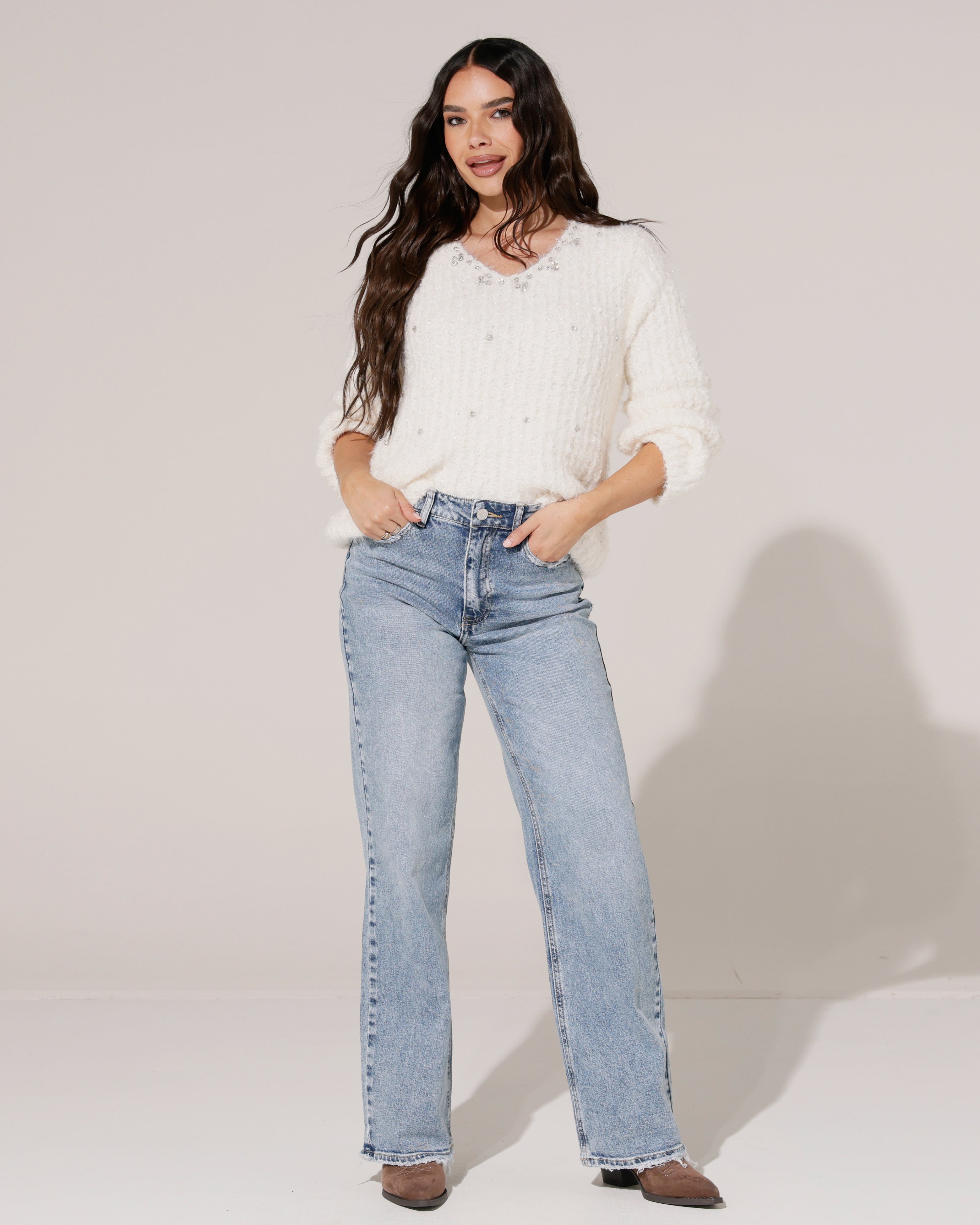 Queen Hearts | Wide leg jeans Pien-3 Blauw