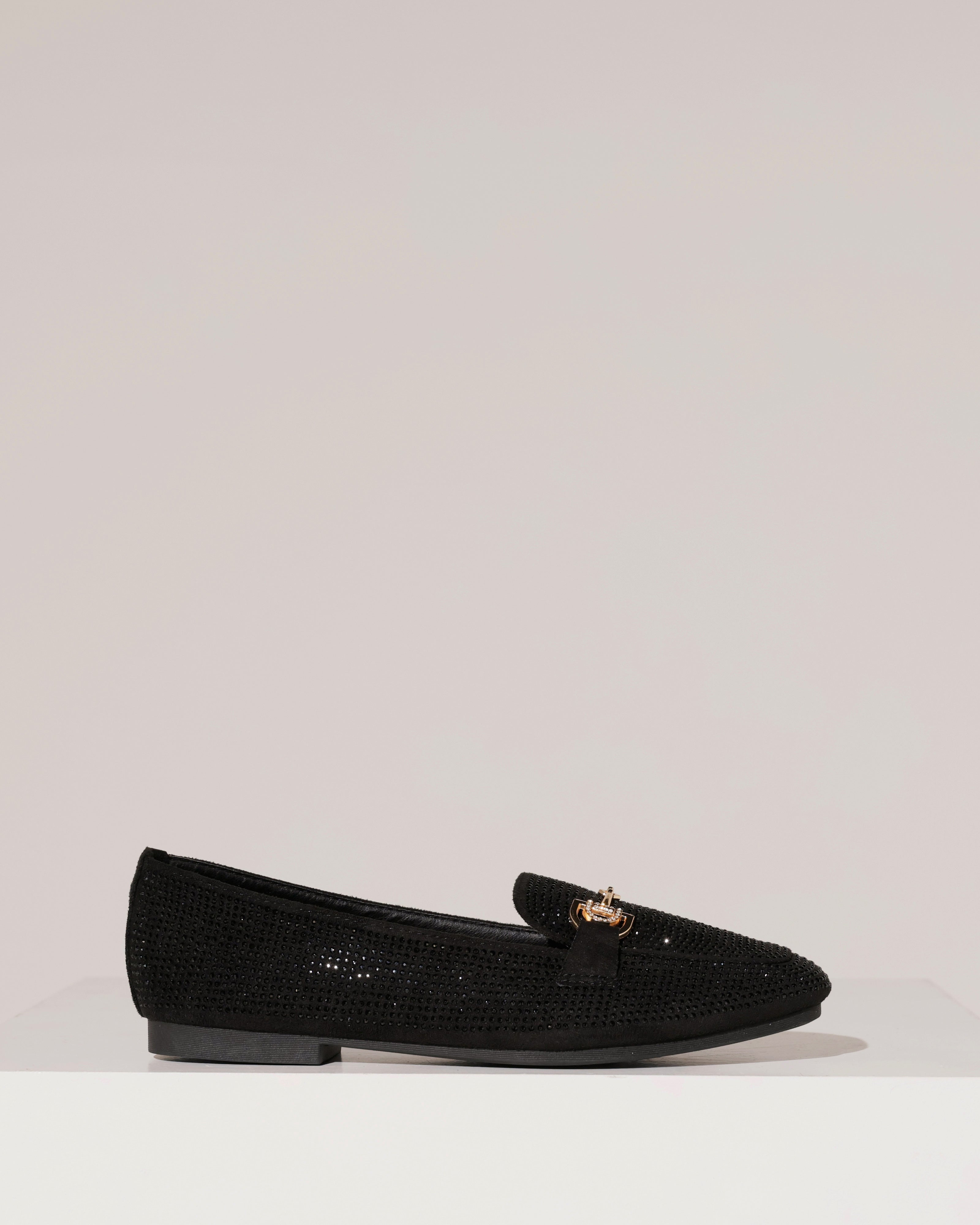 Loafer met strass met goudkleurige gesp Lynn Zwart
