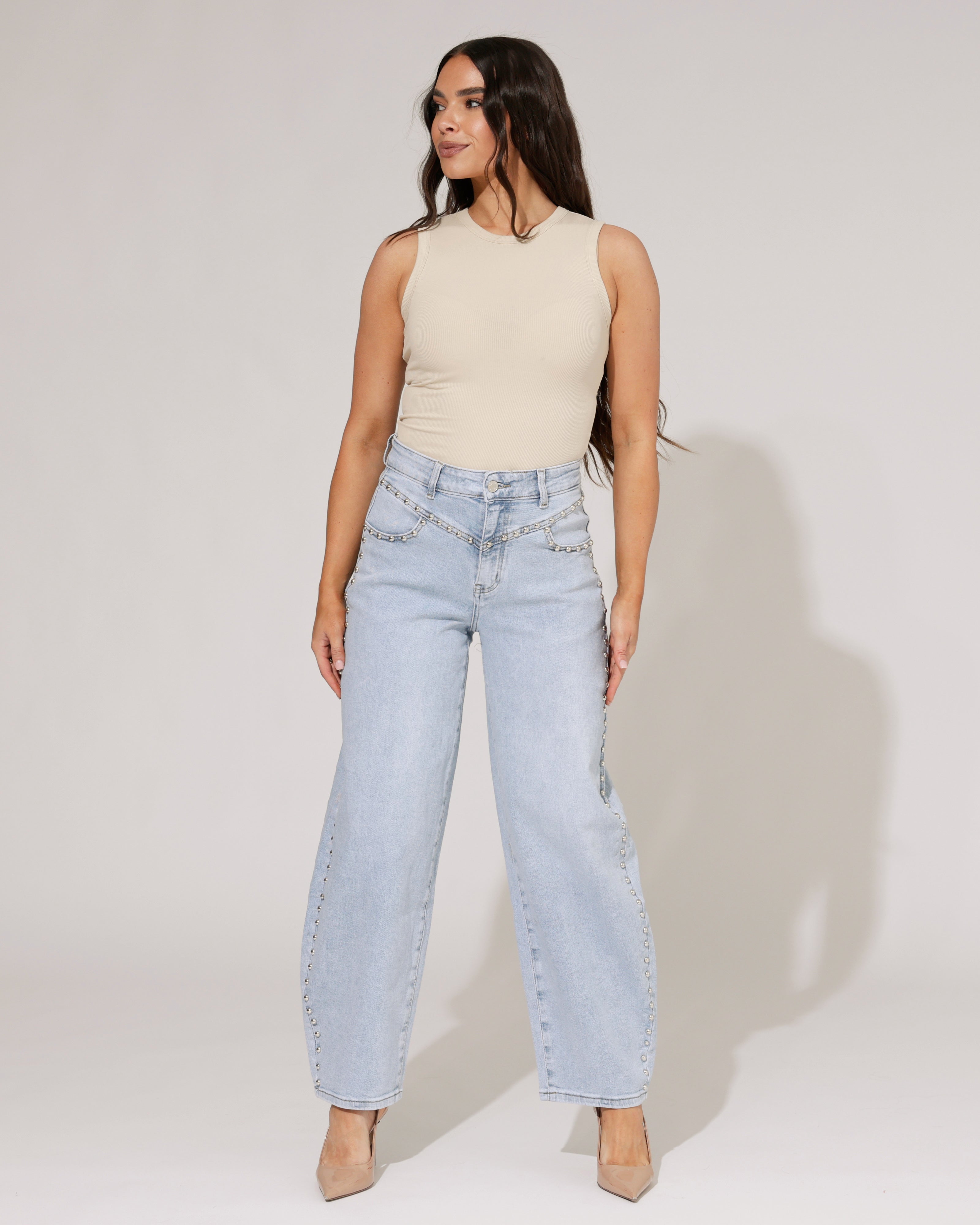 Laulia | Barrel jeans studs Yf Lichtblauw