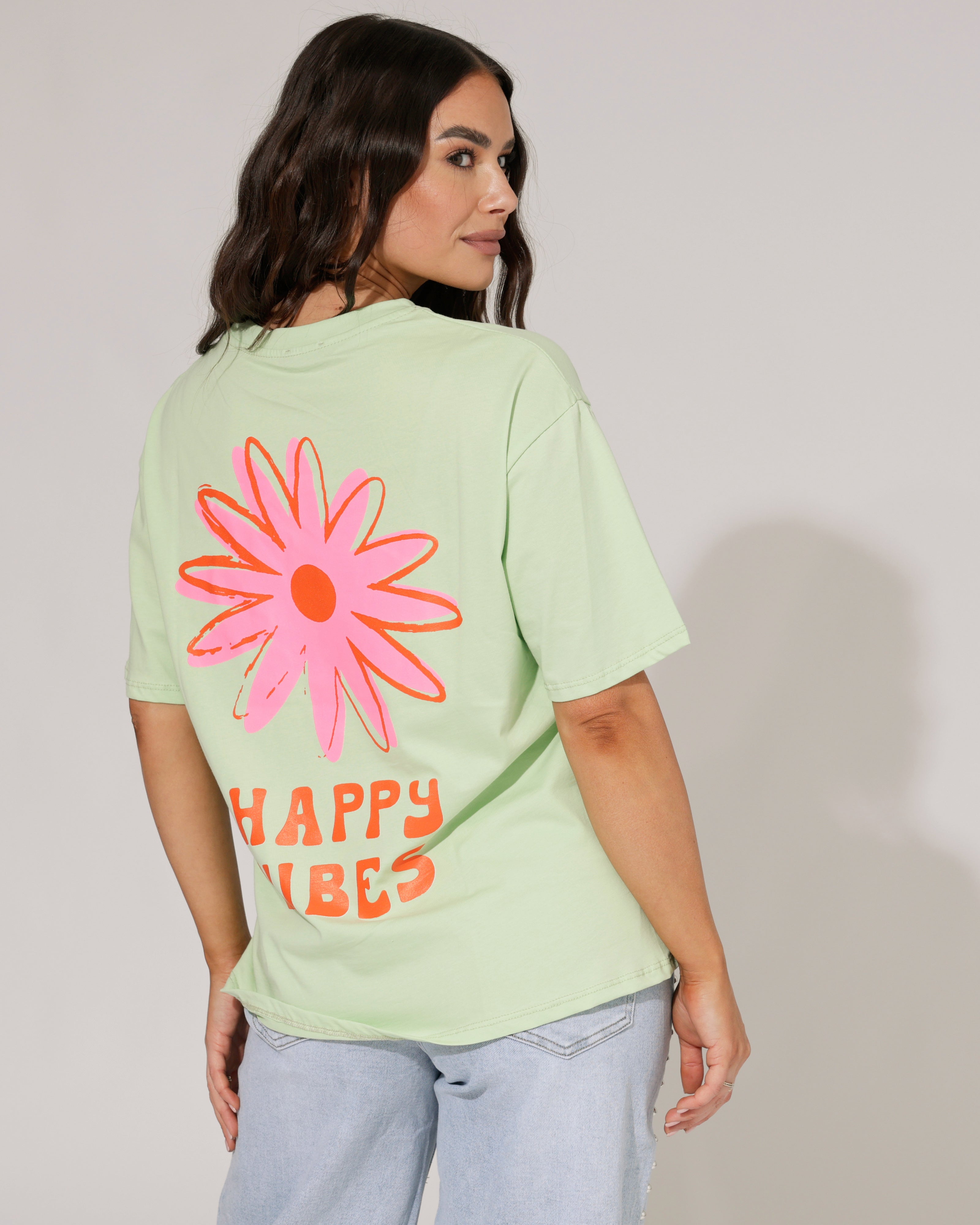 T-shirt Happy Vibes Lichtgroen
