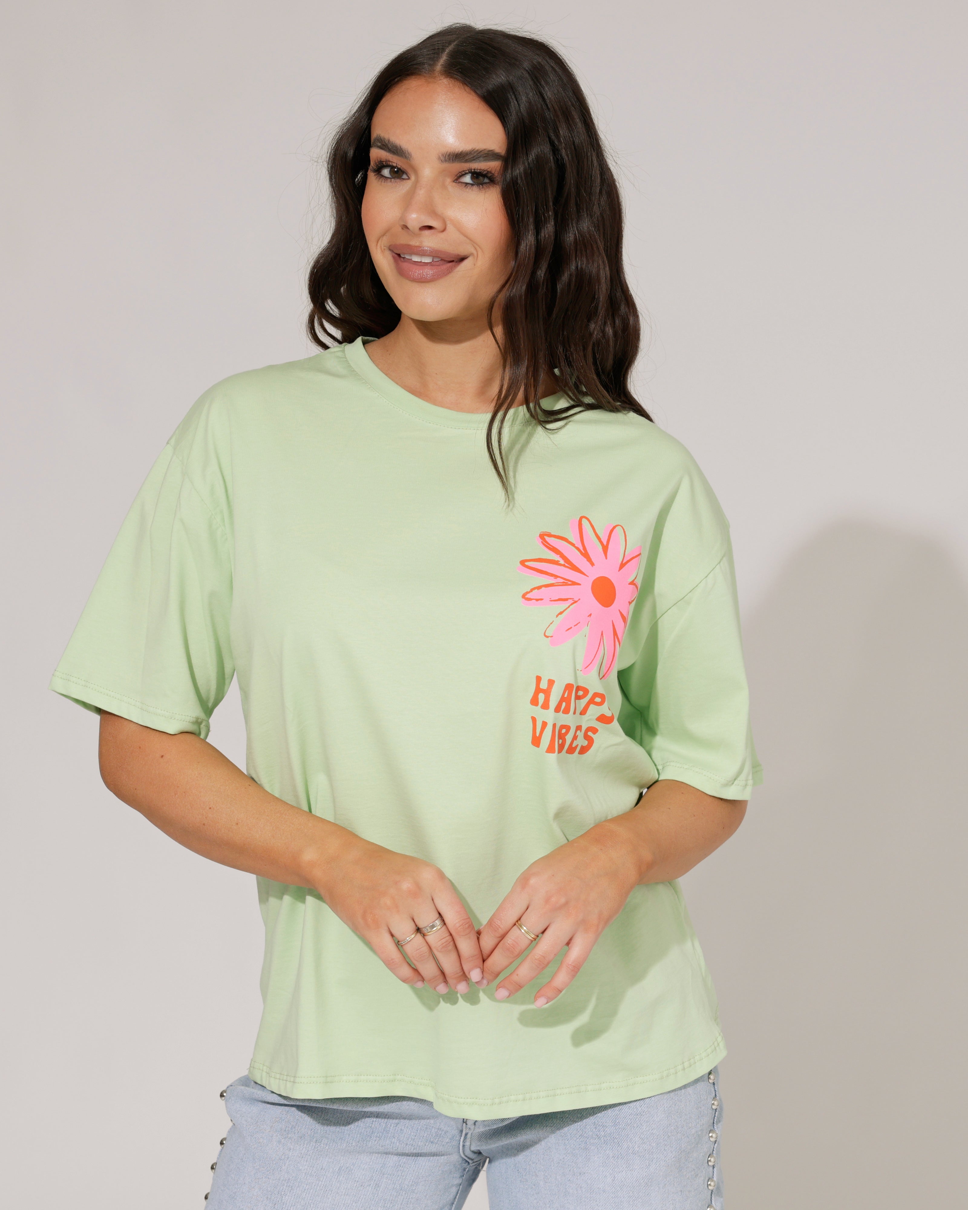 T-shirt Happy Vibes Lichtgroen