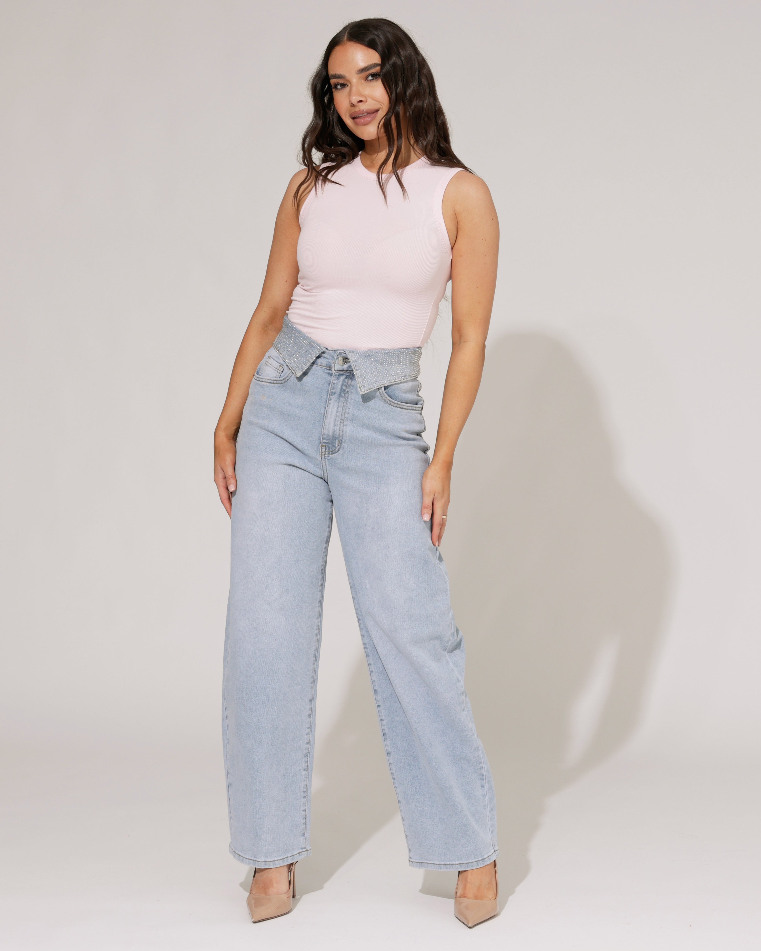 VS Miss | Barrel jeans strass omslag Liv Blauw